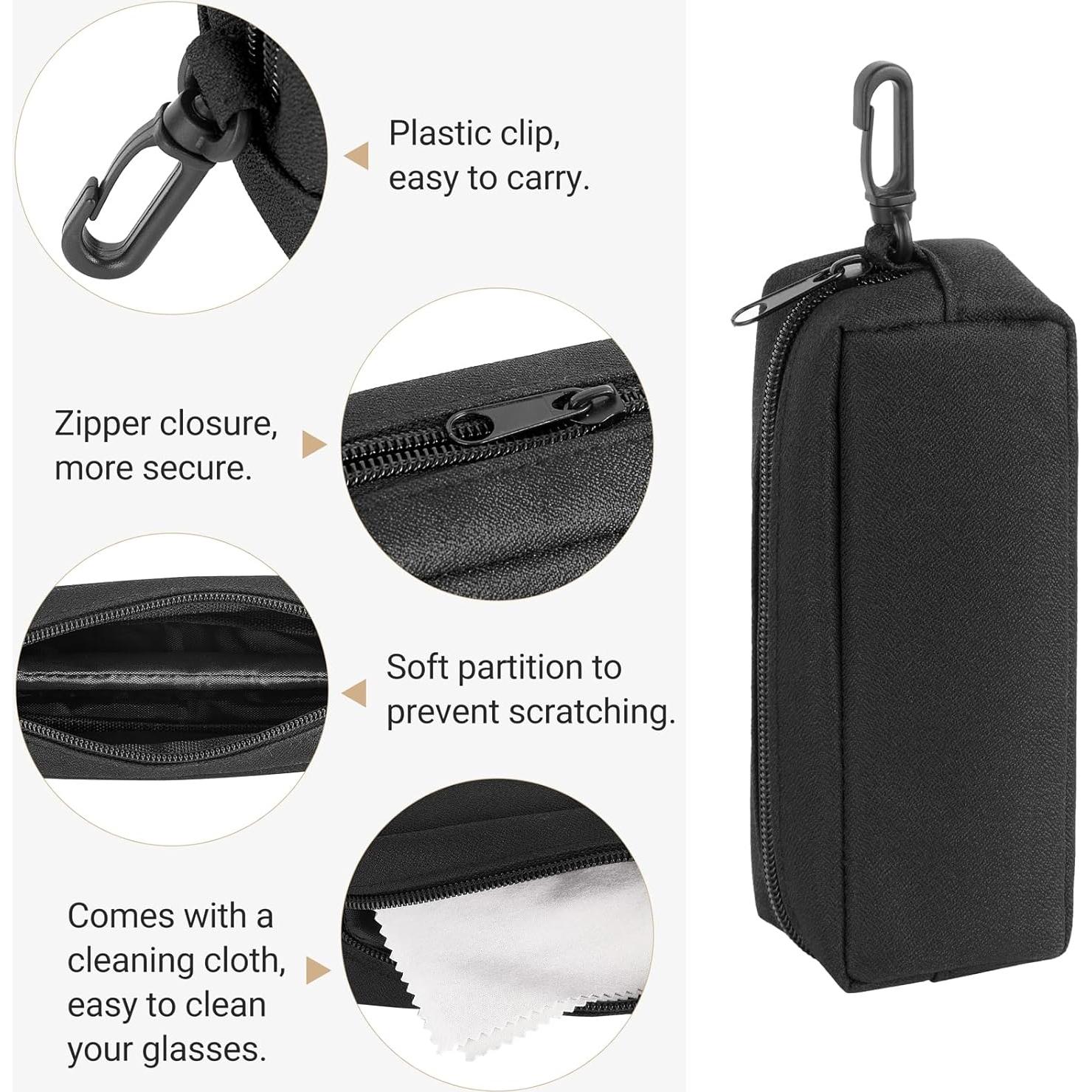 Estuche Doble para Gafas Mkono Suave con Clip y Paño