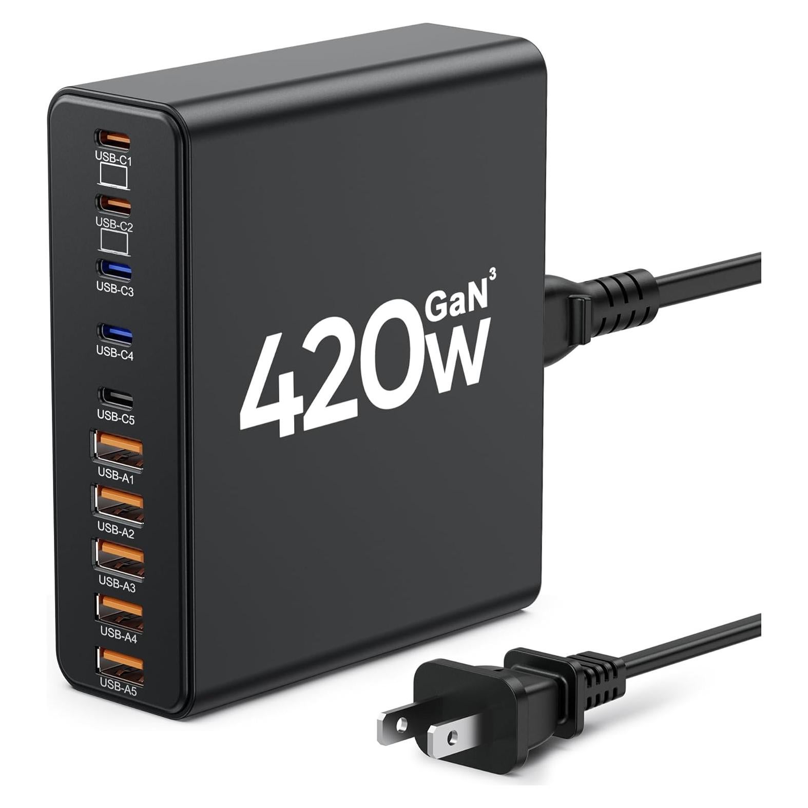 Cargador USB C 10 en 1 Aexhend 65W Rápido Negro