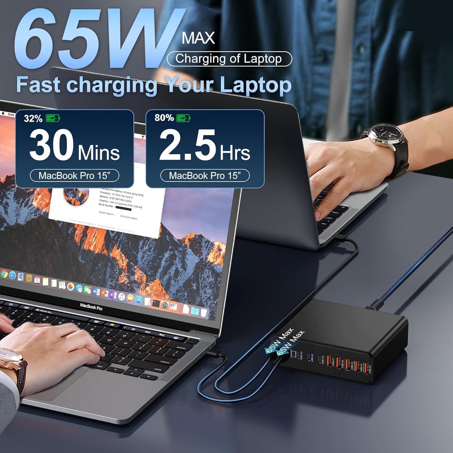 Cargador USB C 10 en 1 Aexhend 65W Rápido Negro