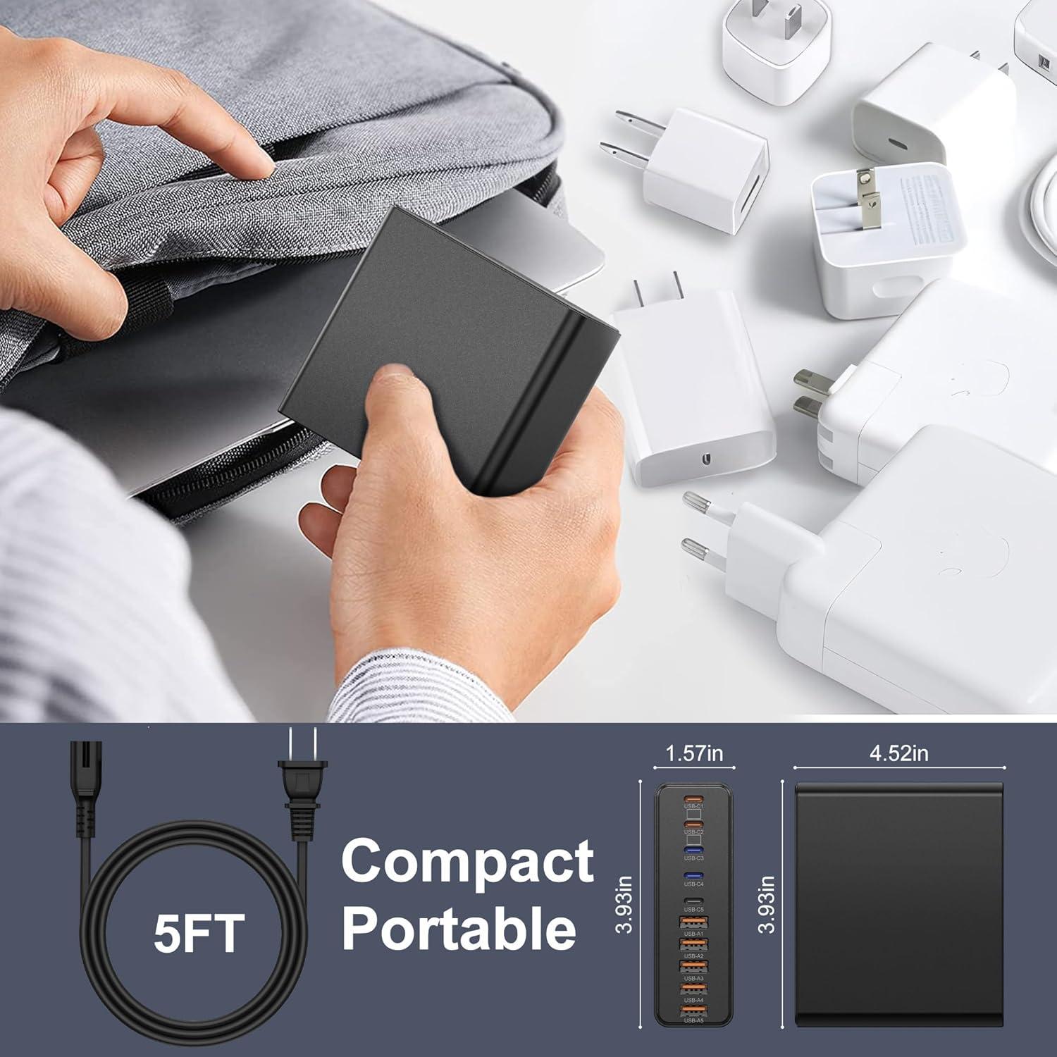 Cargador USB C 10 en 1 Aexhend 65W Rápido Negro