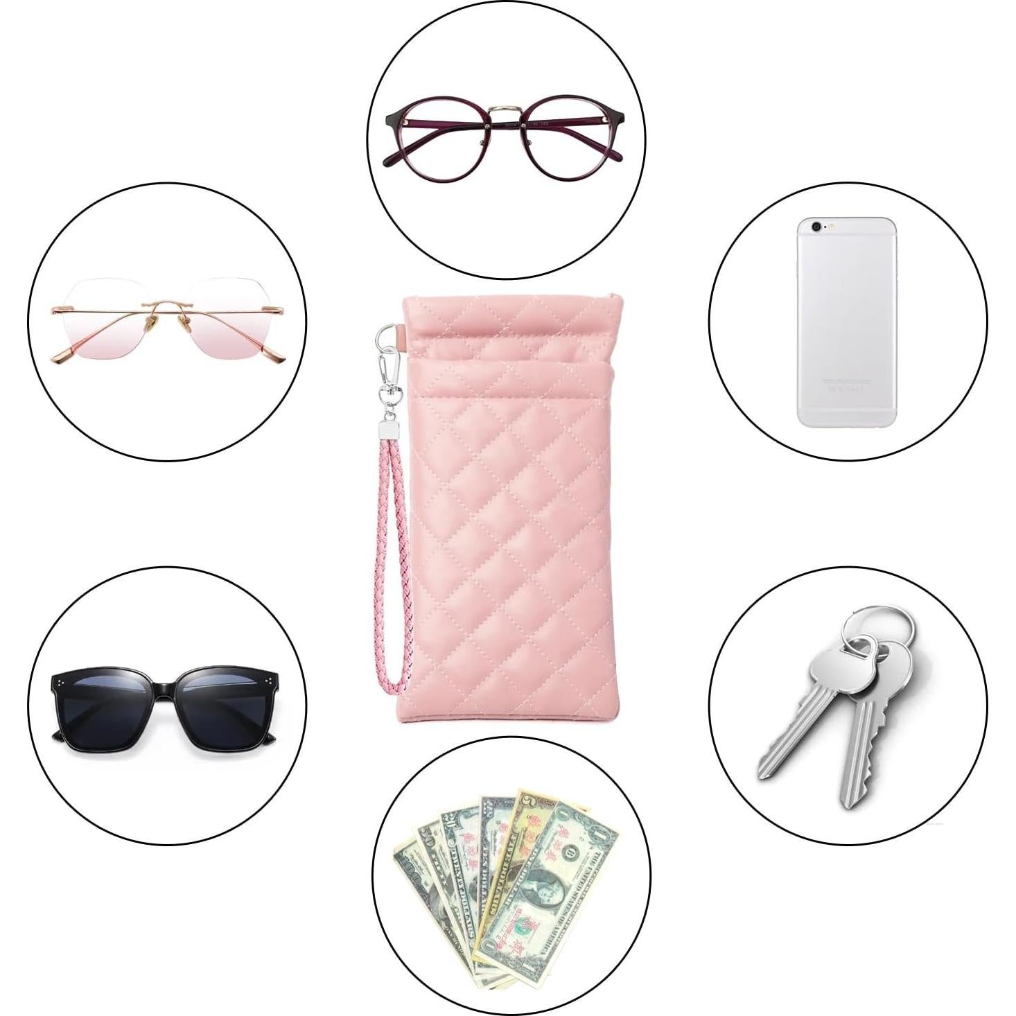 Estuche Doble para Gafas de Cuero Rosa con Cierre Seguro