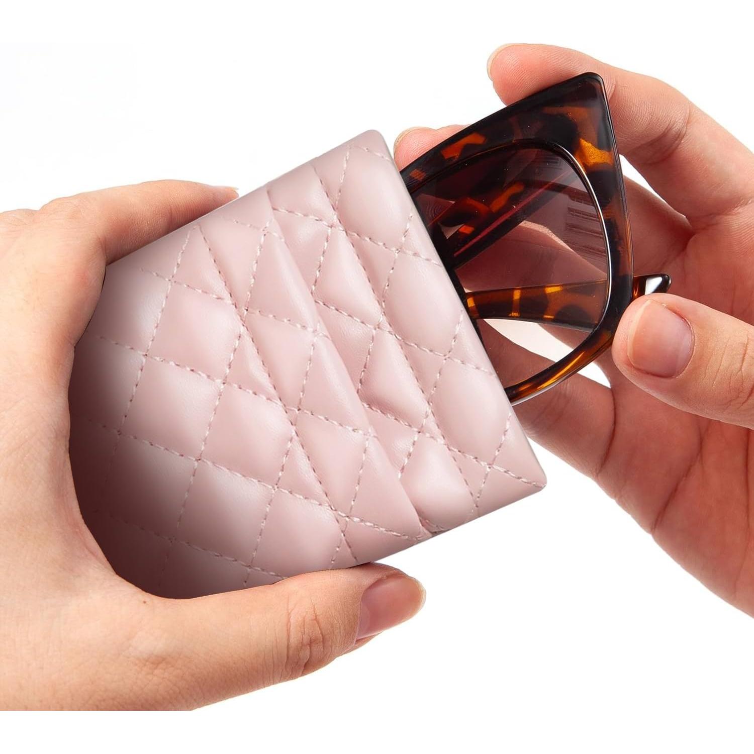 Estuche Doble para Gafas de Cuero Rosa con Cierre Seguro