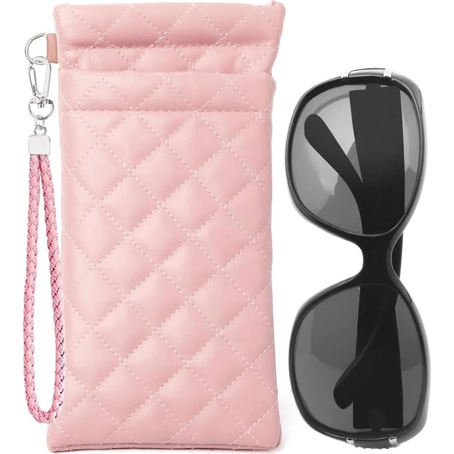 Estuche Doble para Gafas de Cuero Rosa con Cierre Seguro