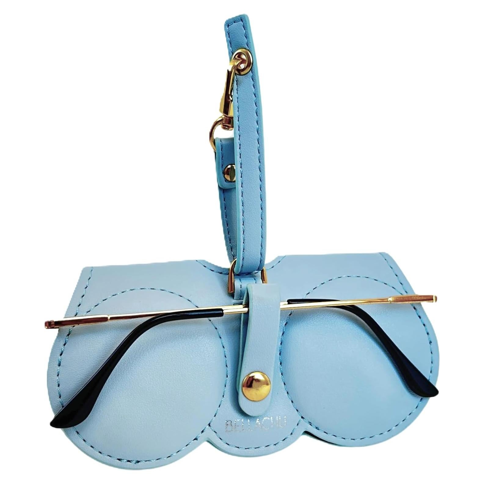 Funda de Gafas BellaChu de Cuero Vegano Acolchada Azul