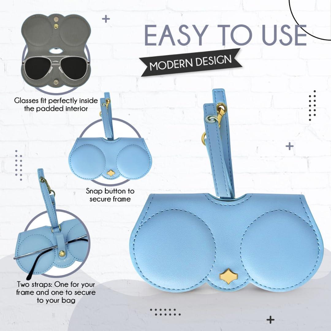 Funda de Gafas BellaChu de Cuero Vegano Acolchada Azul