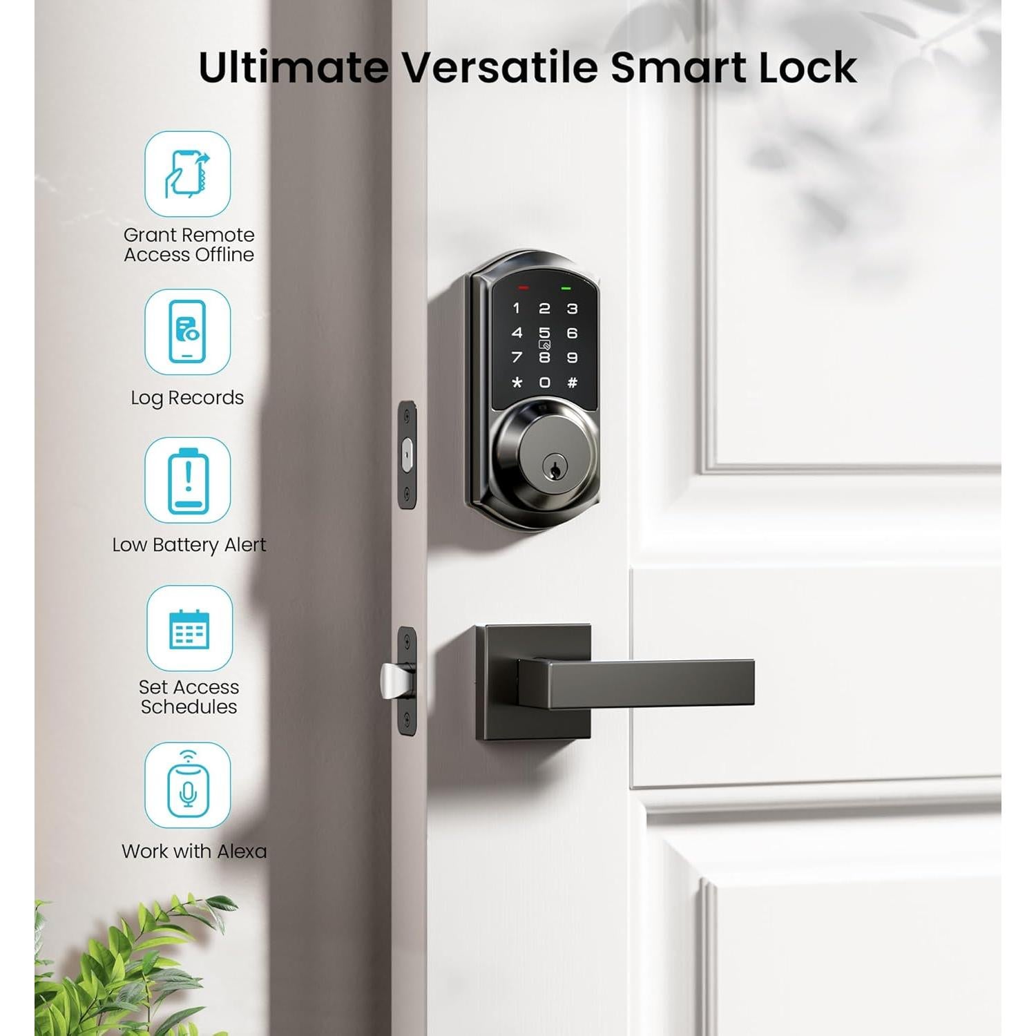 Cerradura Inteligente Veise VE06-L con Manijas, Control App, Negro Mate