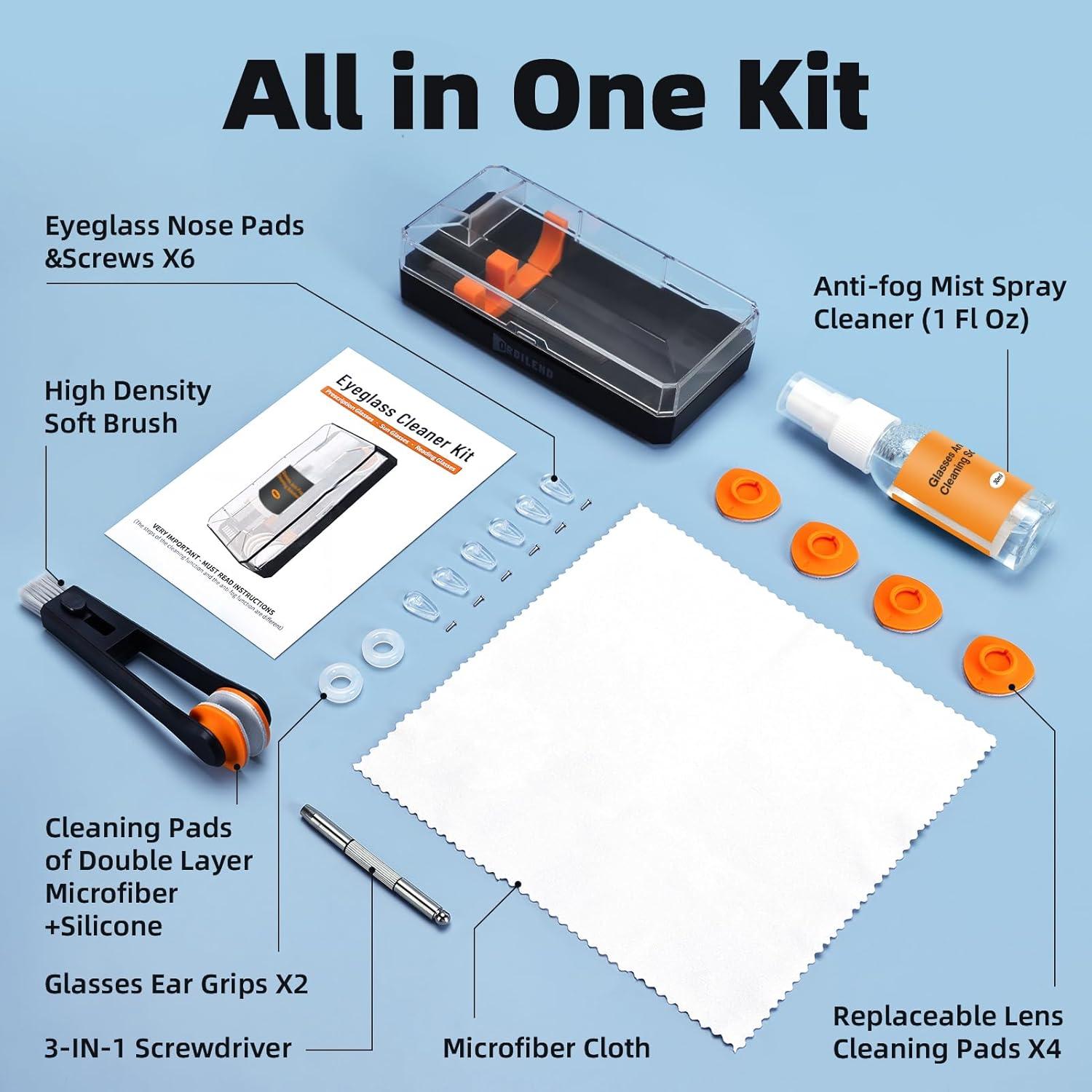 Kit de limpieza y reparación de gafas Edglete con estuche
