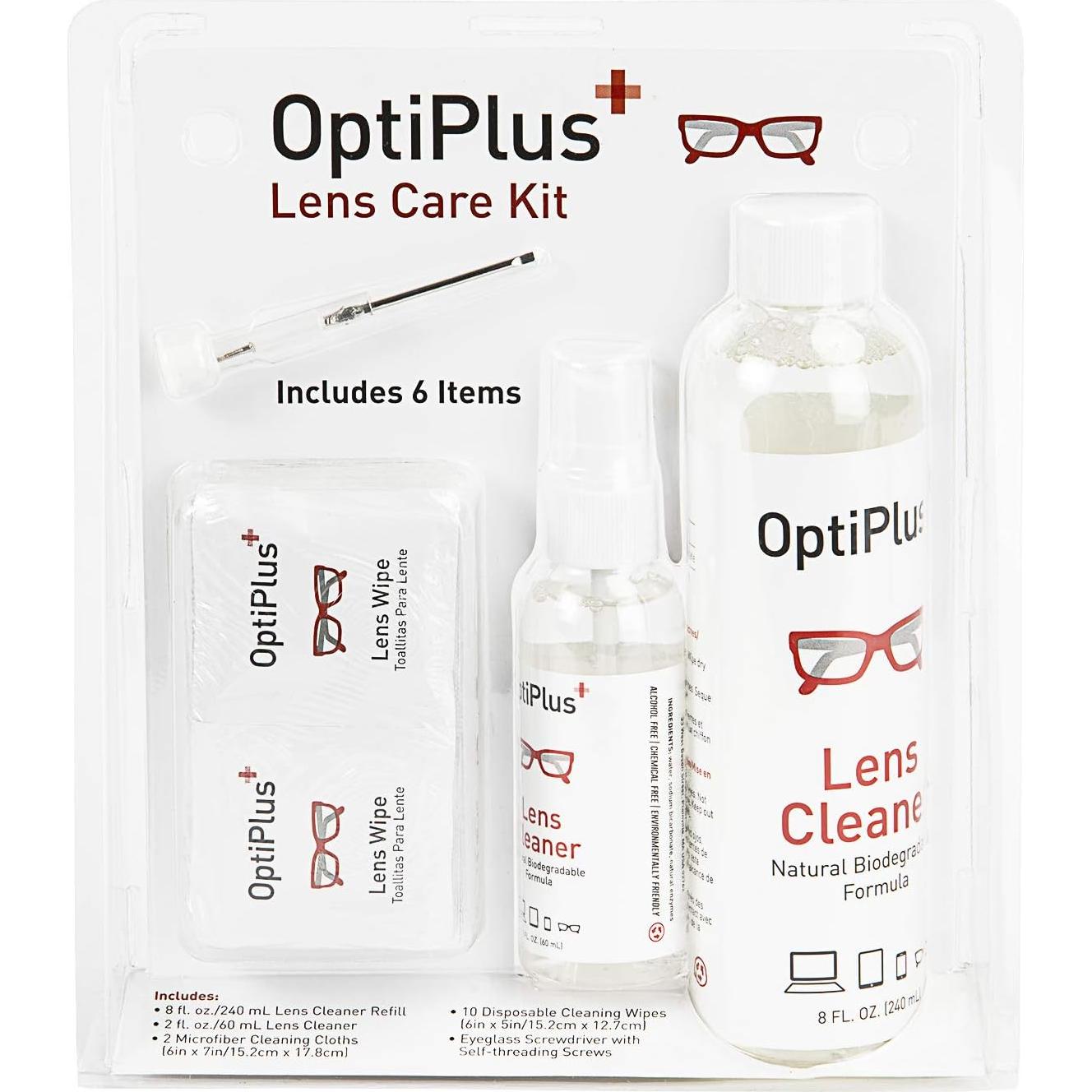 Kit de Limpieza de Lentes OptiPlus - Spray, Paños y Toallitas