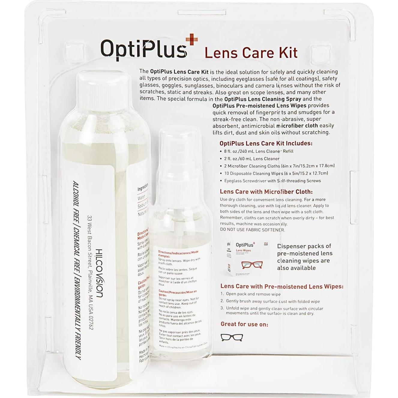 Kit de Limpieza de Lentes OptiPlus - Spray, Paños y Toallitas