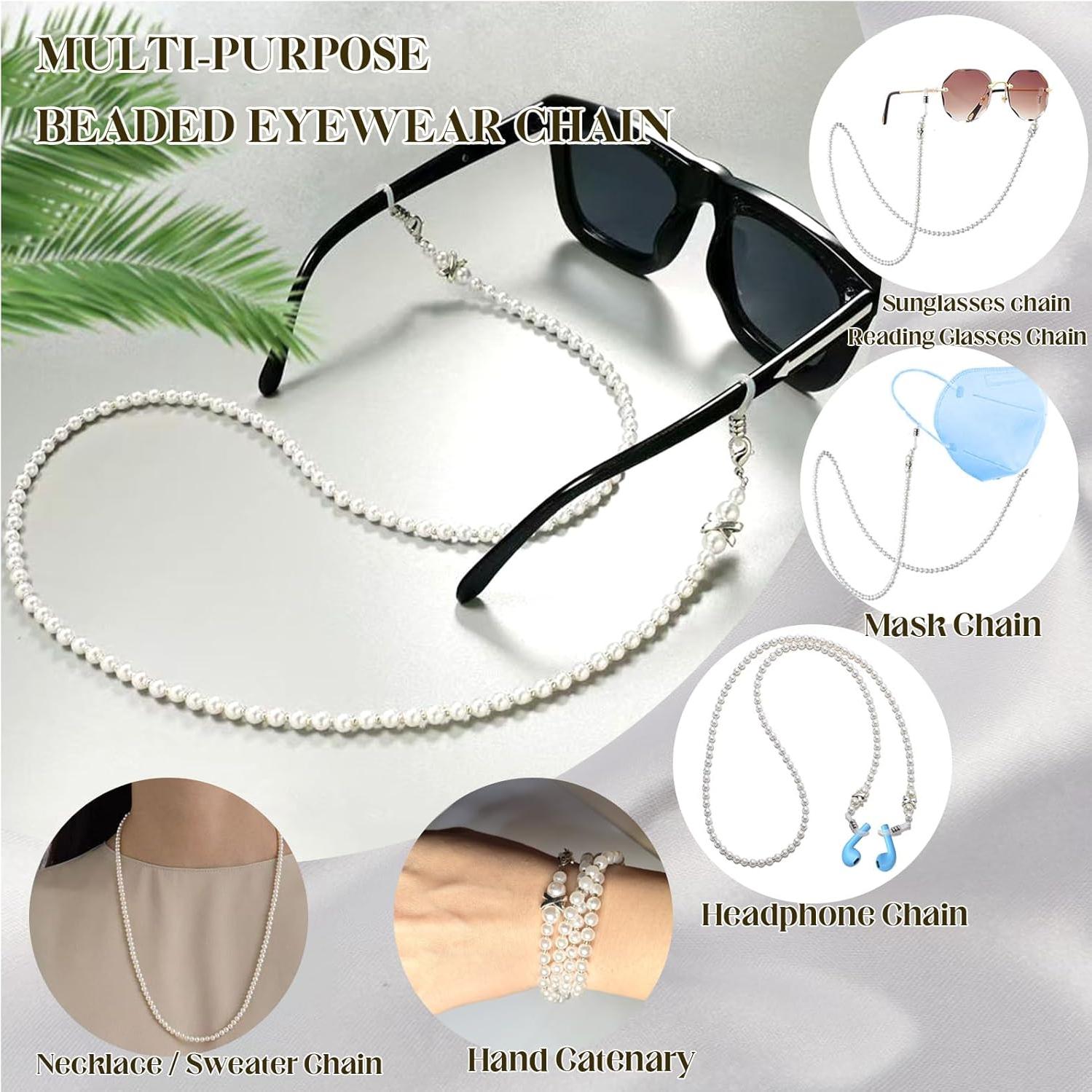 Cadena de Gafas de Perlas Blancas para Mujeres 69 cm