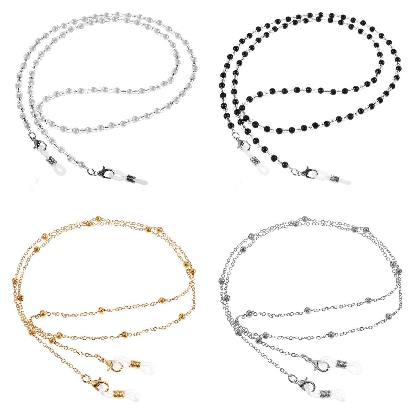 Cadena de Gafas 4 Pcs para Mujeres - Perlas y Acero Inoxidable