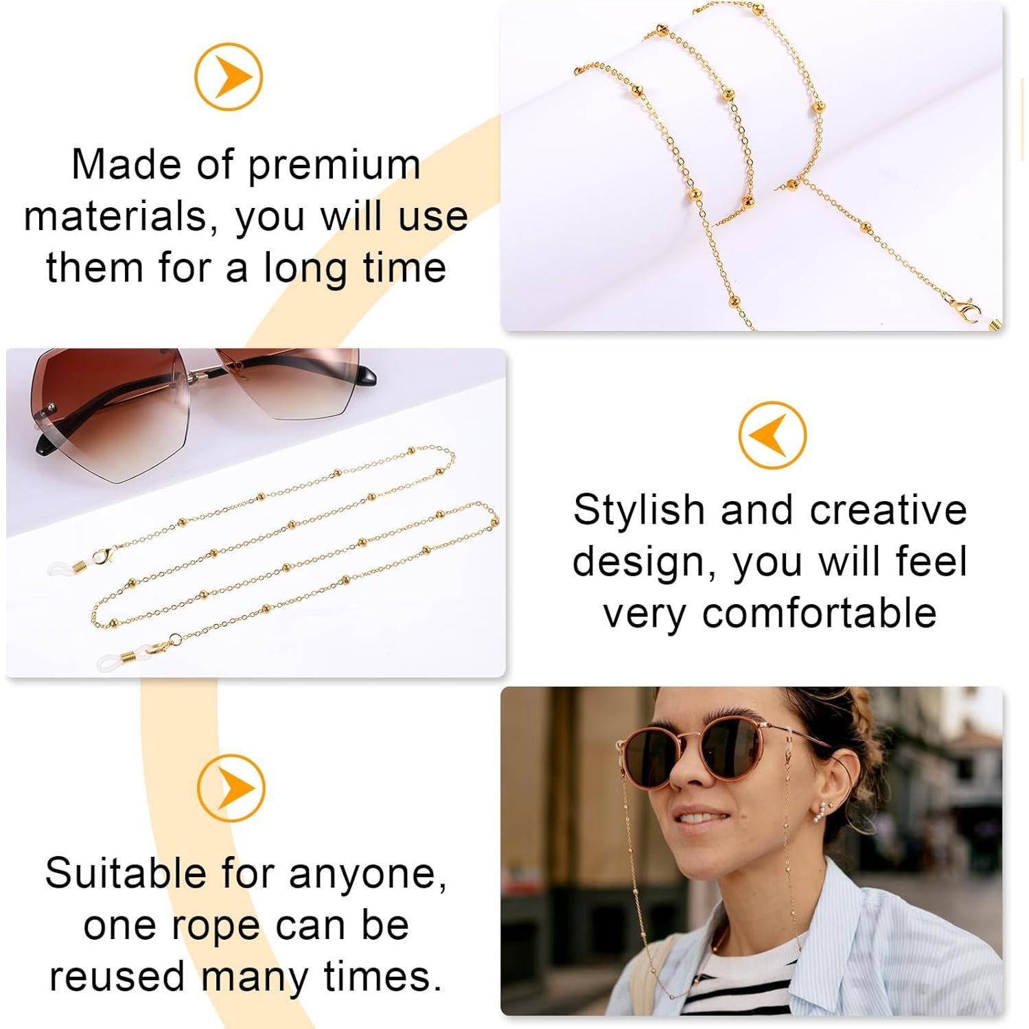 Cadena de Gafas 4 Pcs para Mujeres - Perlas y Acero Inoxidable