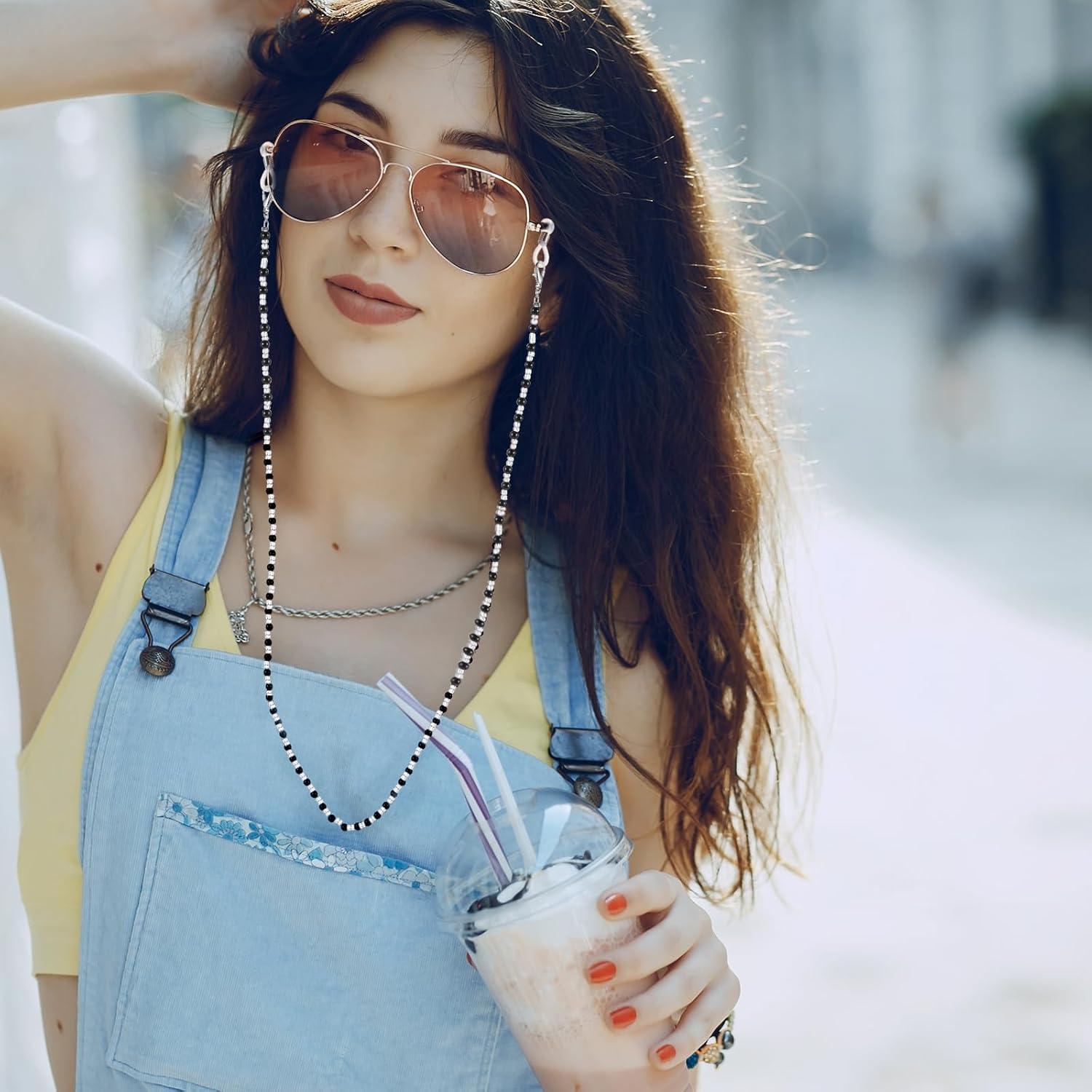 Cadena de Gafas 4 Pcs para Mujeres - Perlas y Acero Inoxidable