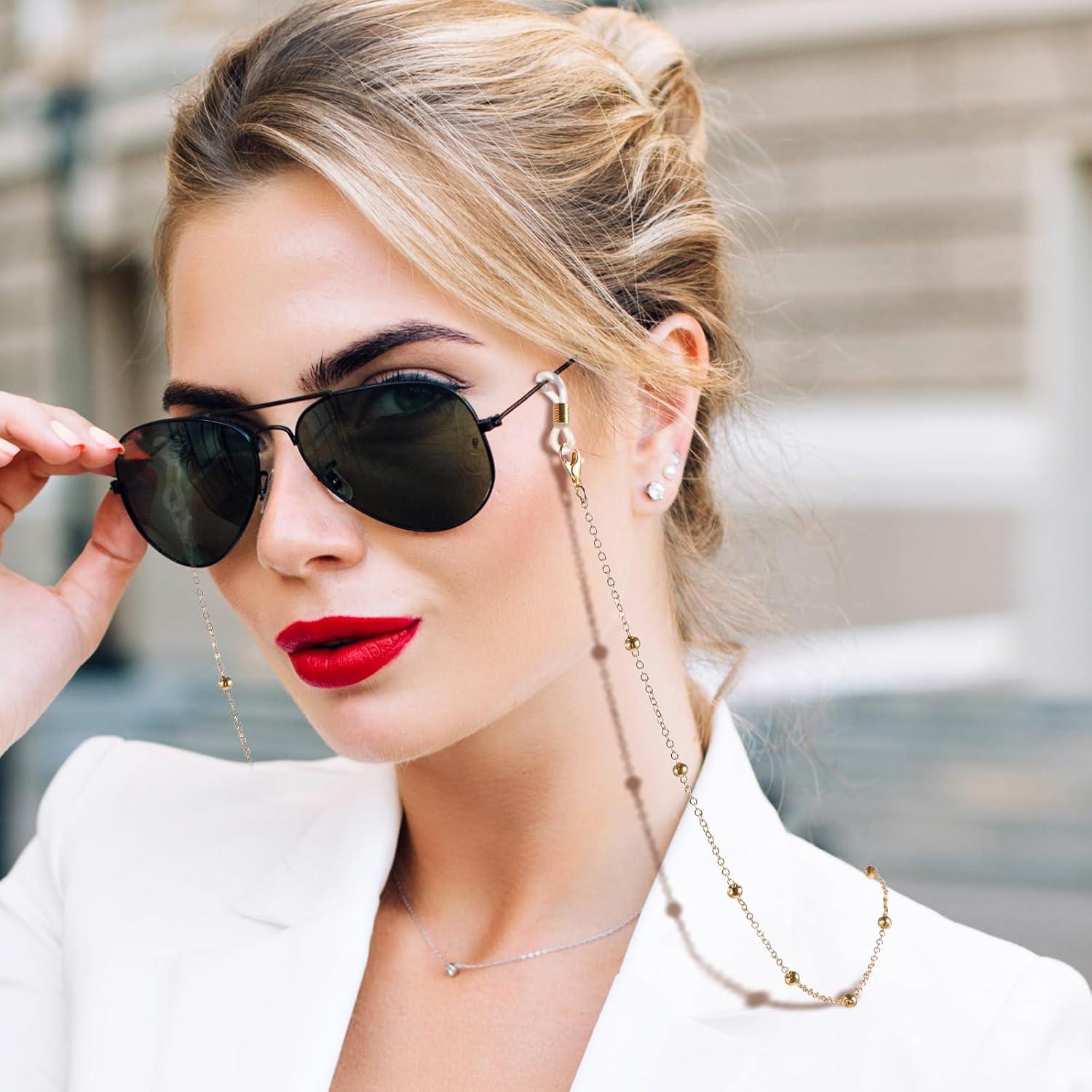 Cadena de Gafas 4 Pcs para Mujeres - Perlas y Acero Inoxidable