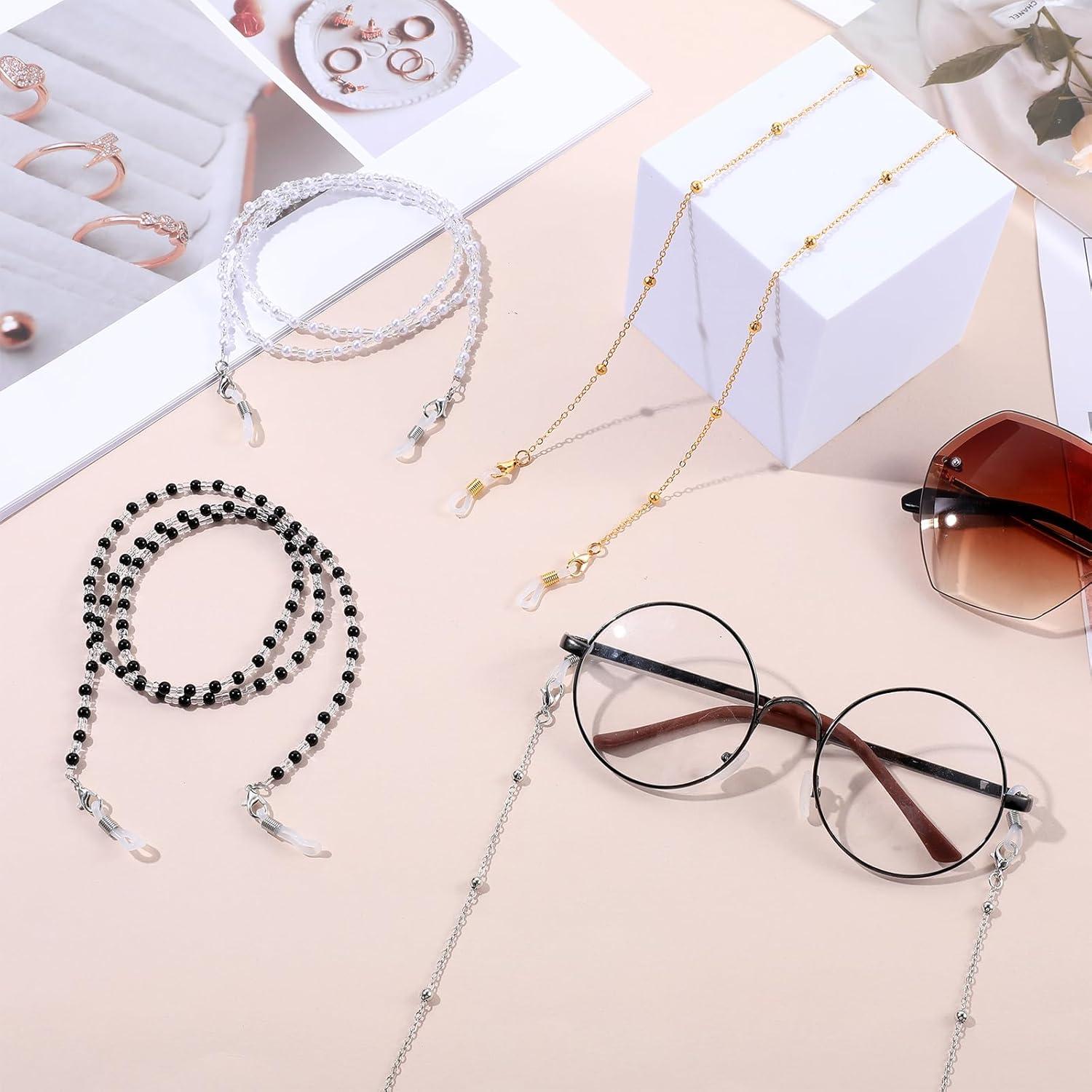 Cadena de Gafas 4 Pcs para Mujeres - Perlas y Acero Inoxidable