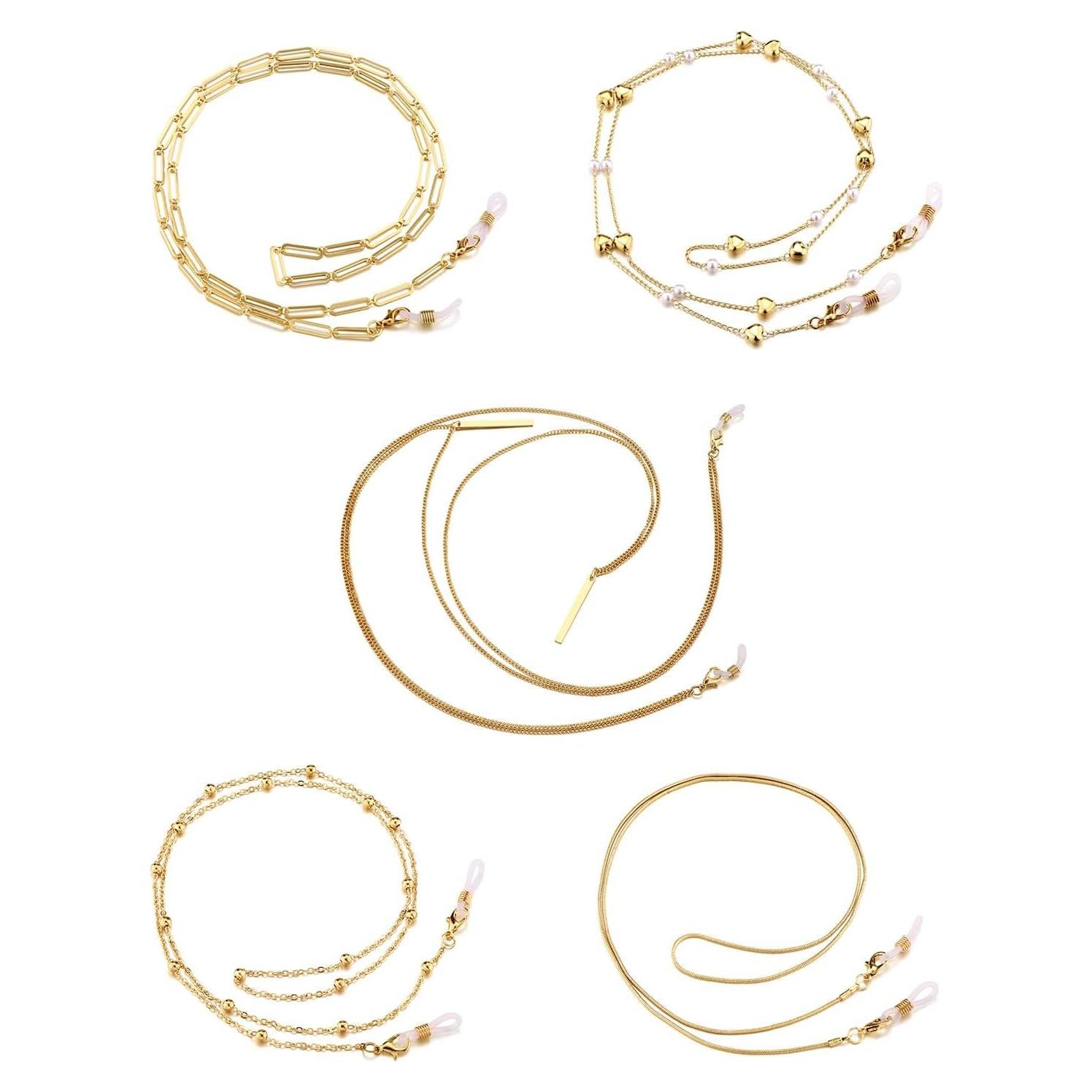 Cadena de Gafas Jovivi 5 Piezas Baño de Oro 14K Estilo