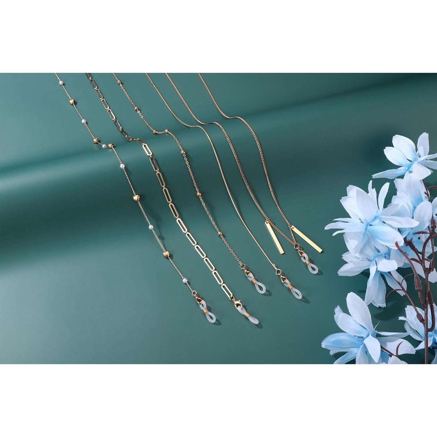 Cadena de Gafas Jovivi 5 Piezas Baño de Oro 14K Estilo