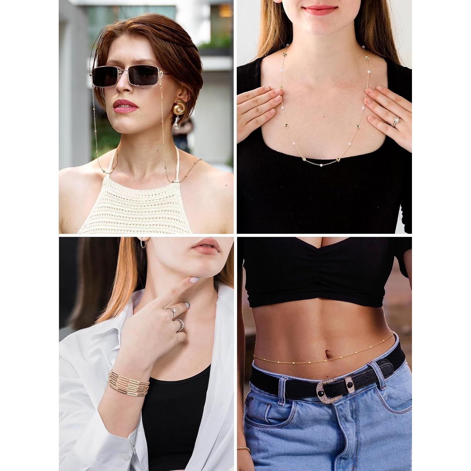 Cadena de Gafas Jovivi 5 Piezas Baño de Oro 14K Estilo