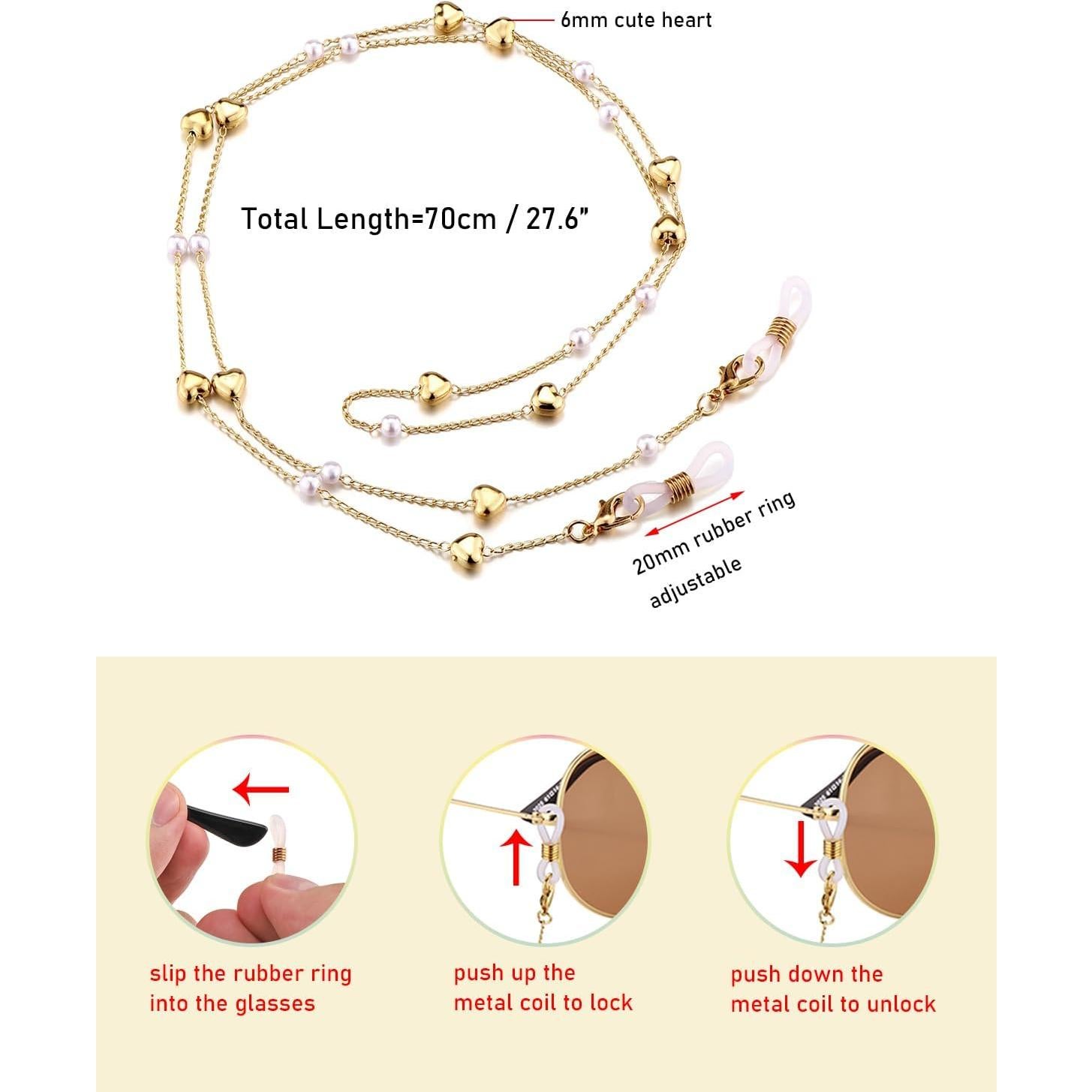 Cadena de Gafas Jovivi 5 Piezas Baño de Oro 14K Estilo