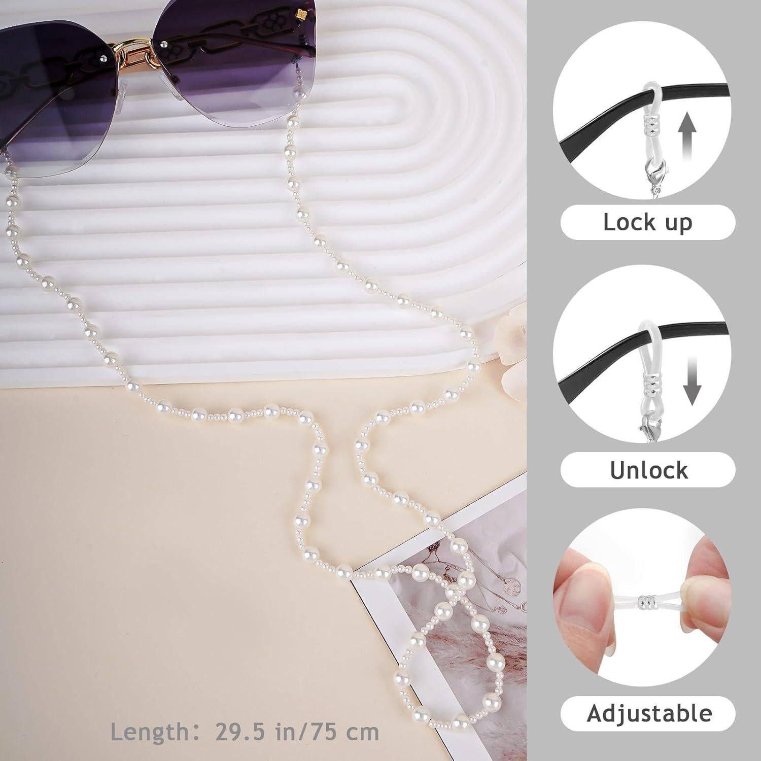 Cadena de Gafas BILIONE Blanco 75 cm Soporte Unisex