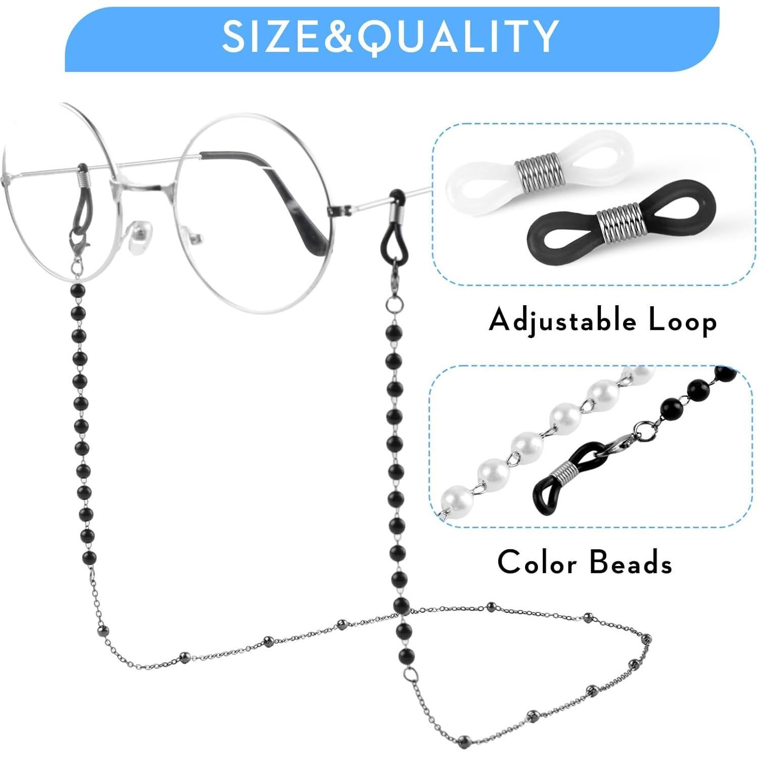 Correa para Gafas 2 PCS con Perlas Negro y Blanco