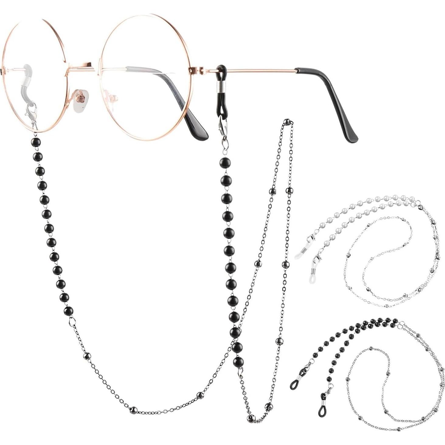 Correa para Gafas 2 PCS con Perlas Negro y Blanco