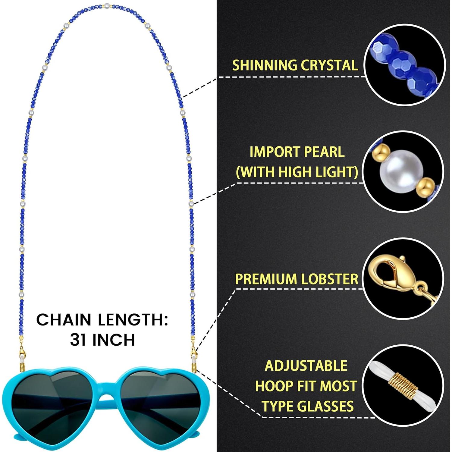 Cadena de Gafas Perla de Medianoche - Cristales Azul Marino