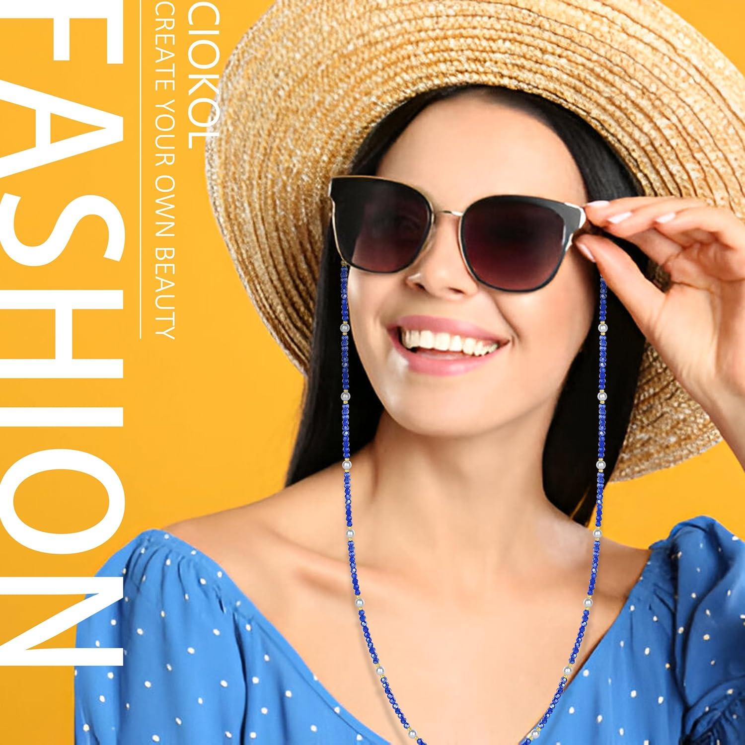 Cadena de Gafas Perla de Medianoche - Cristales Azul Marino