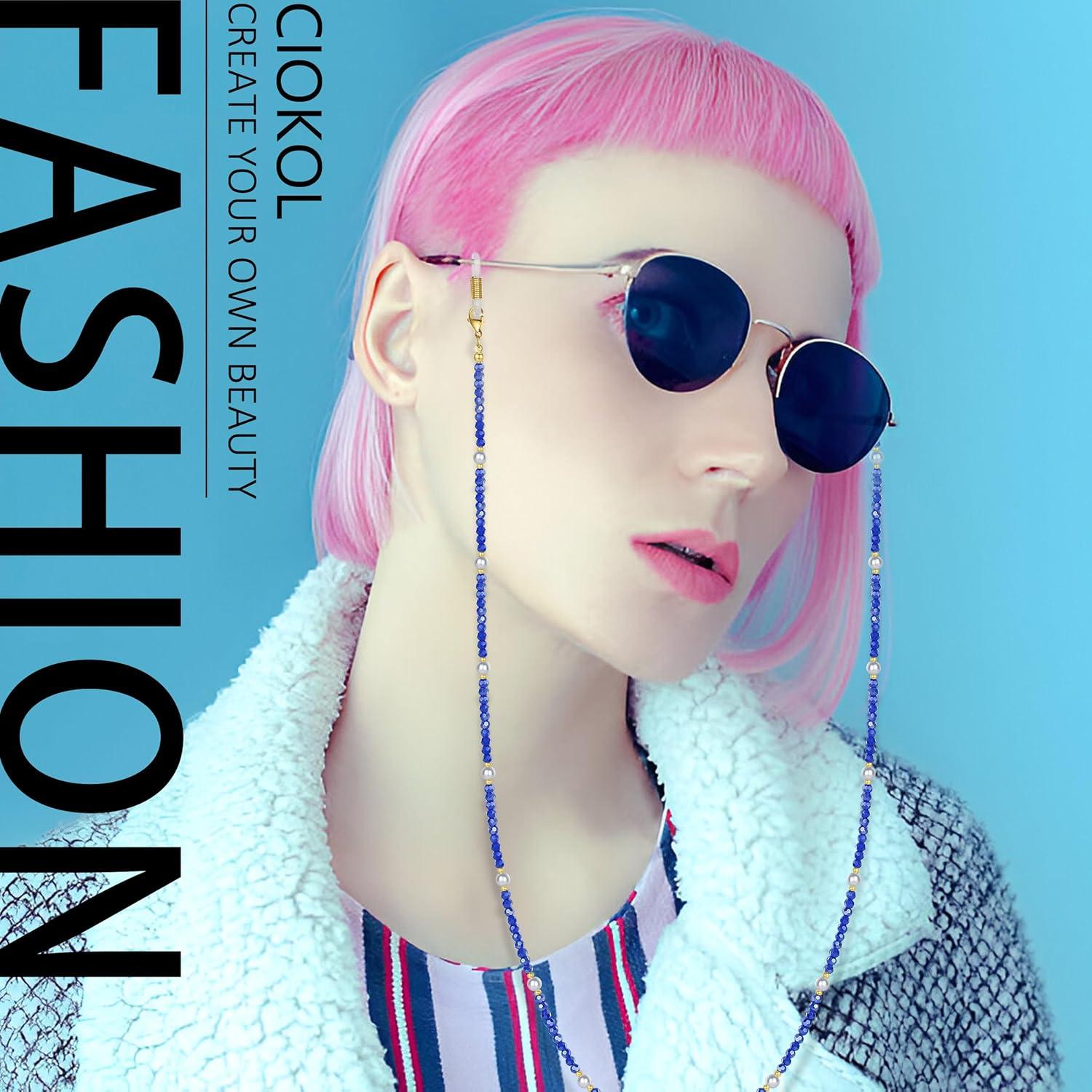 Cadena de Gafas Perla de Medianoche - Cristales Azul Marino