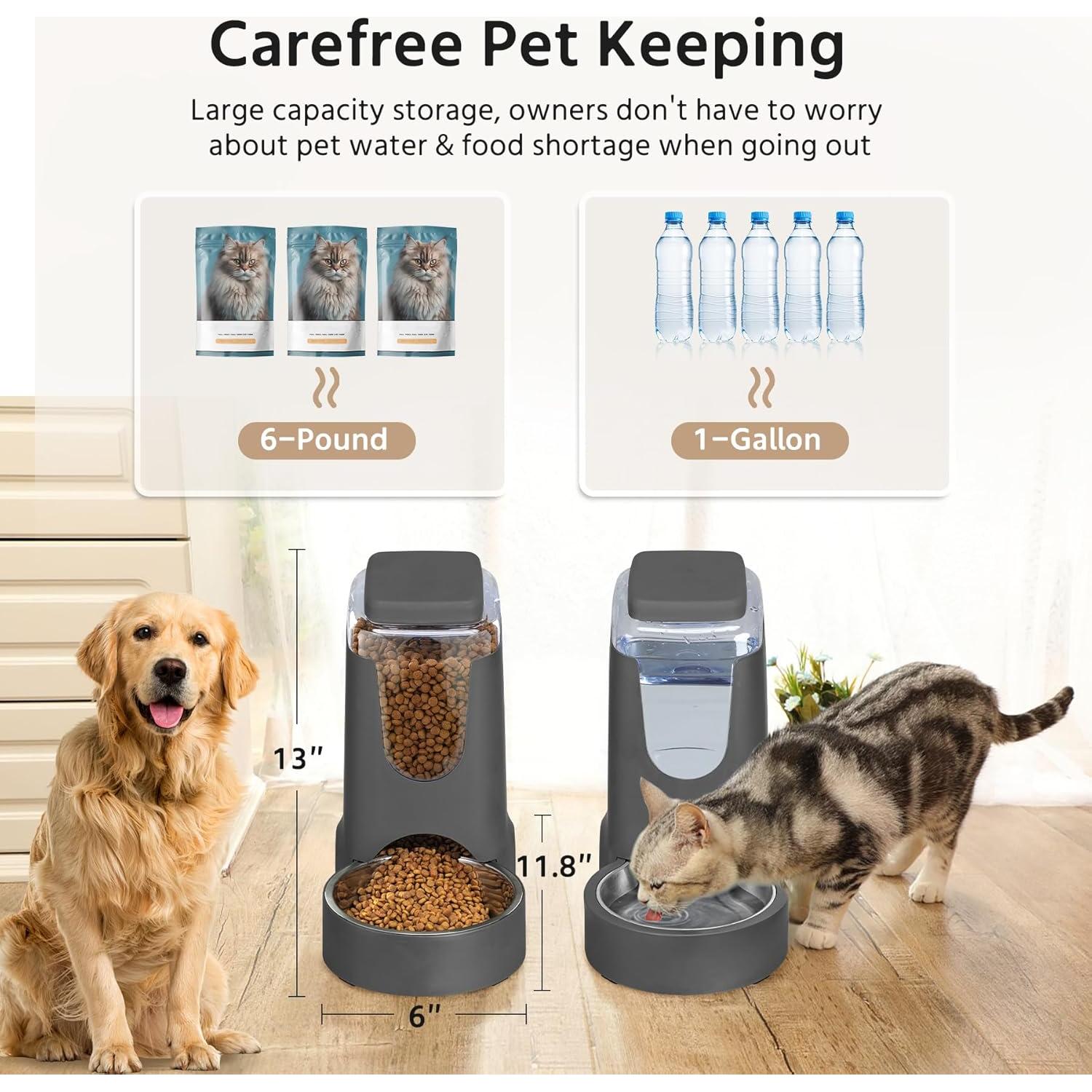 Comederos Automáticos para Gatos WyfKyd 2 en 1 Acero Inoxidable