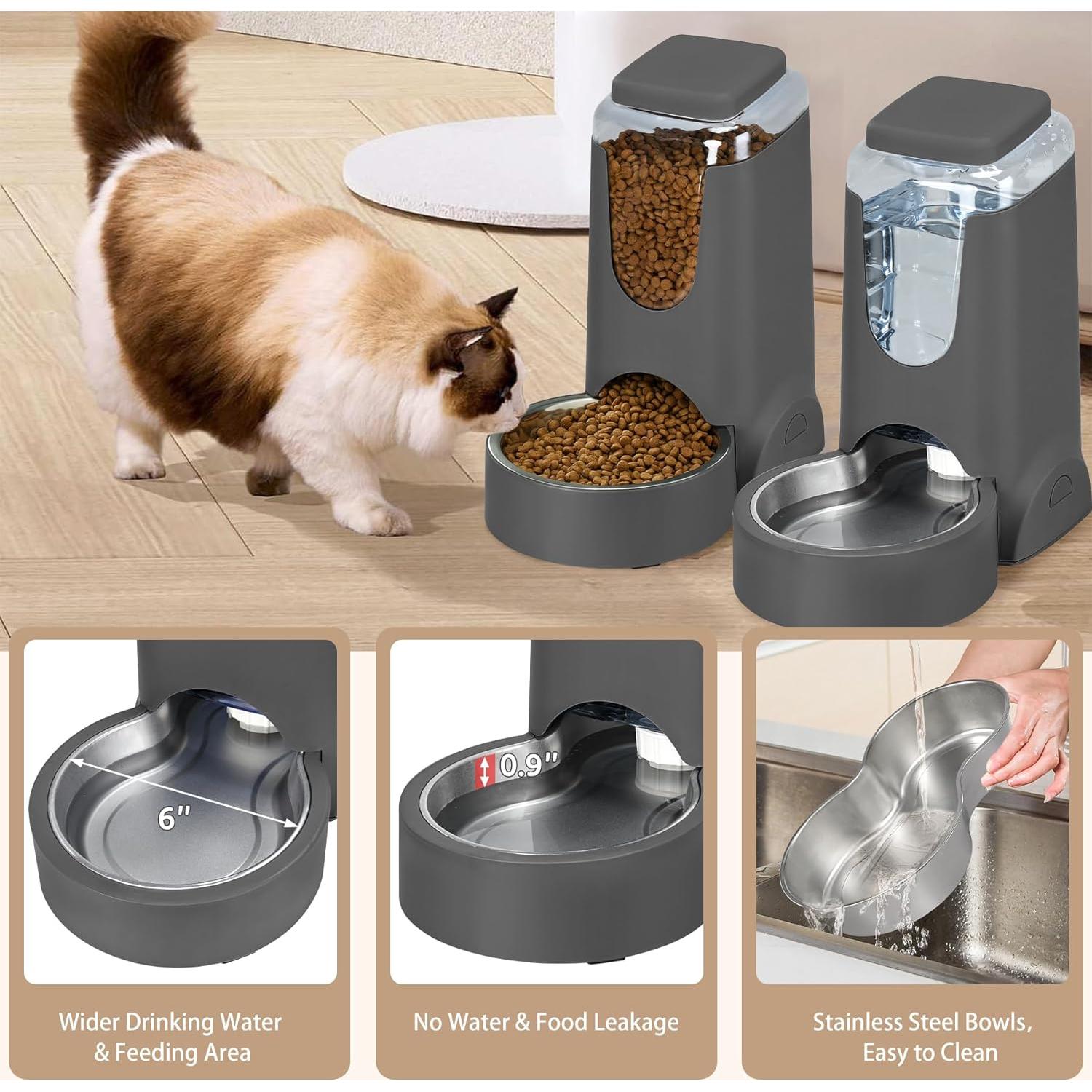 Comederos Automáticos para Gatos WyfKyd 2 en 1 Acero Inoxidable