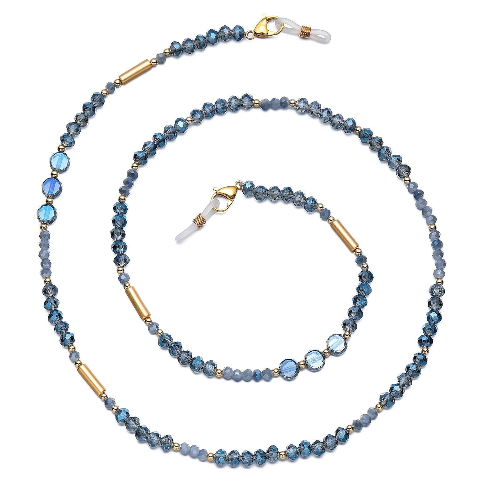 Cadena de Gafas con Perlas de Cristal Azul 72 cm