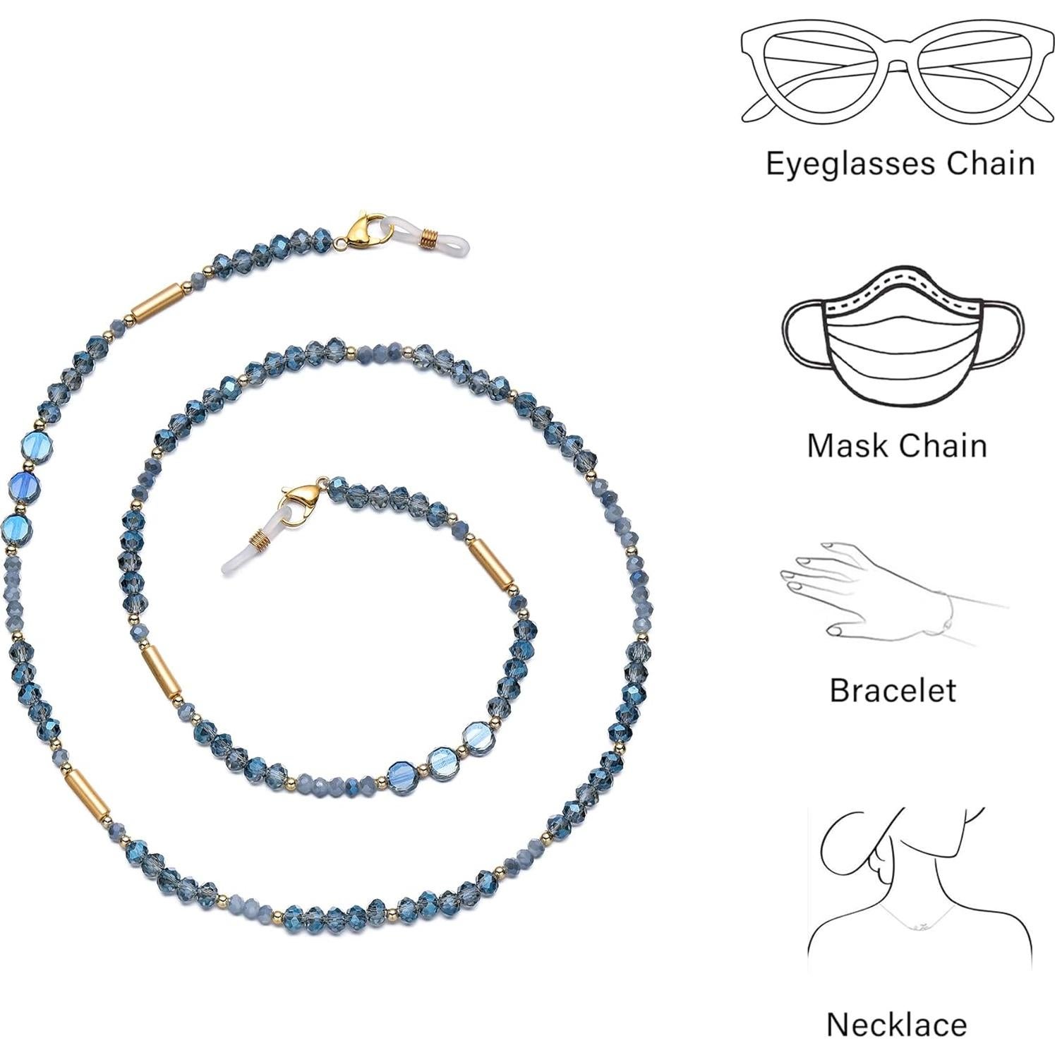 Cadena de Gafas con Perlas de Cristal Azul 72 cm