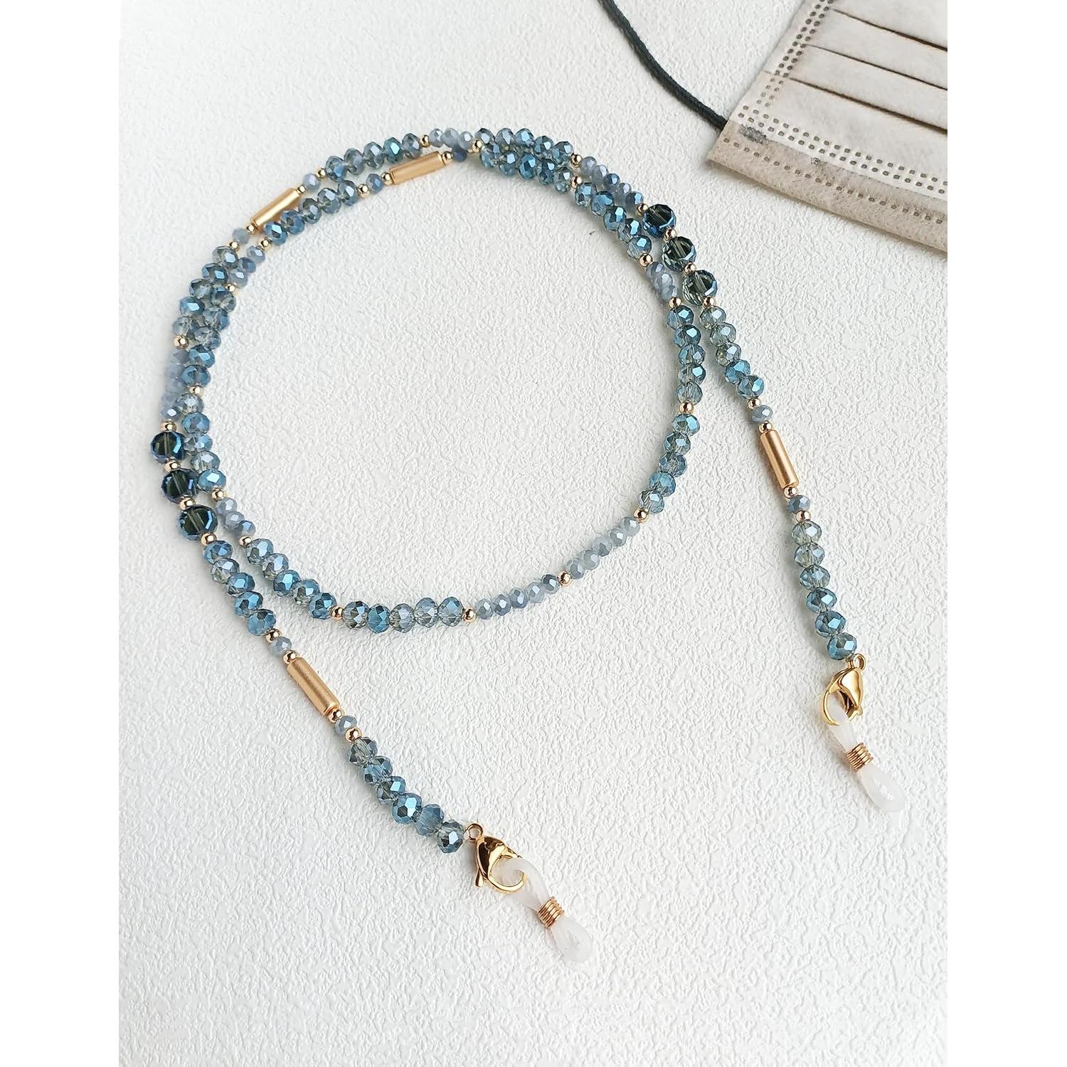 Cadena de Gafas con Perlas de Cristal Azul 72 cm