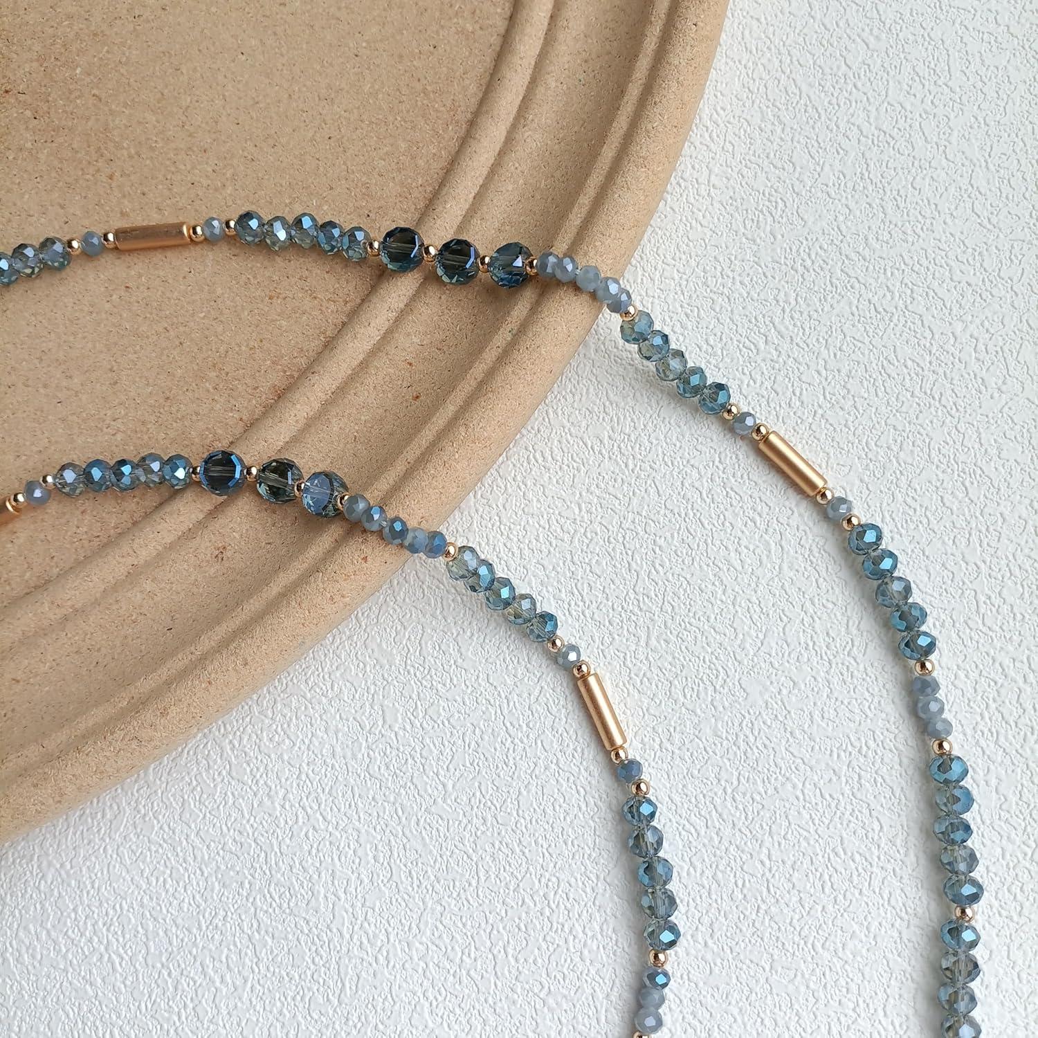 Cadena de Gafas con Perlas de Cristal Azul 72 cm