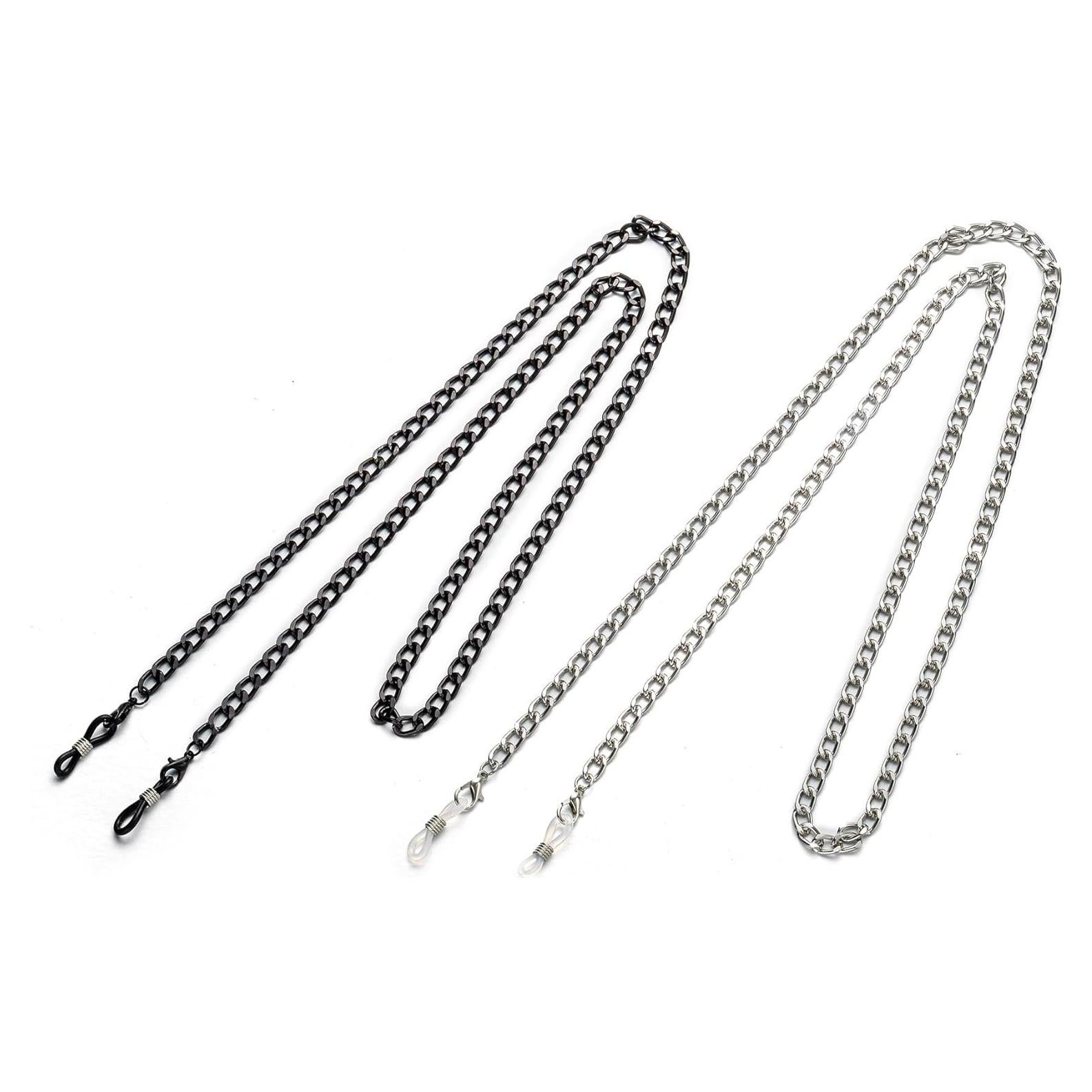Cadena para Gafas 2 Piezas Plata y Negro 75 cm Ajustable