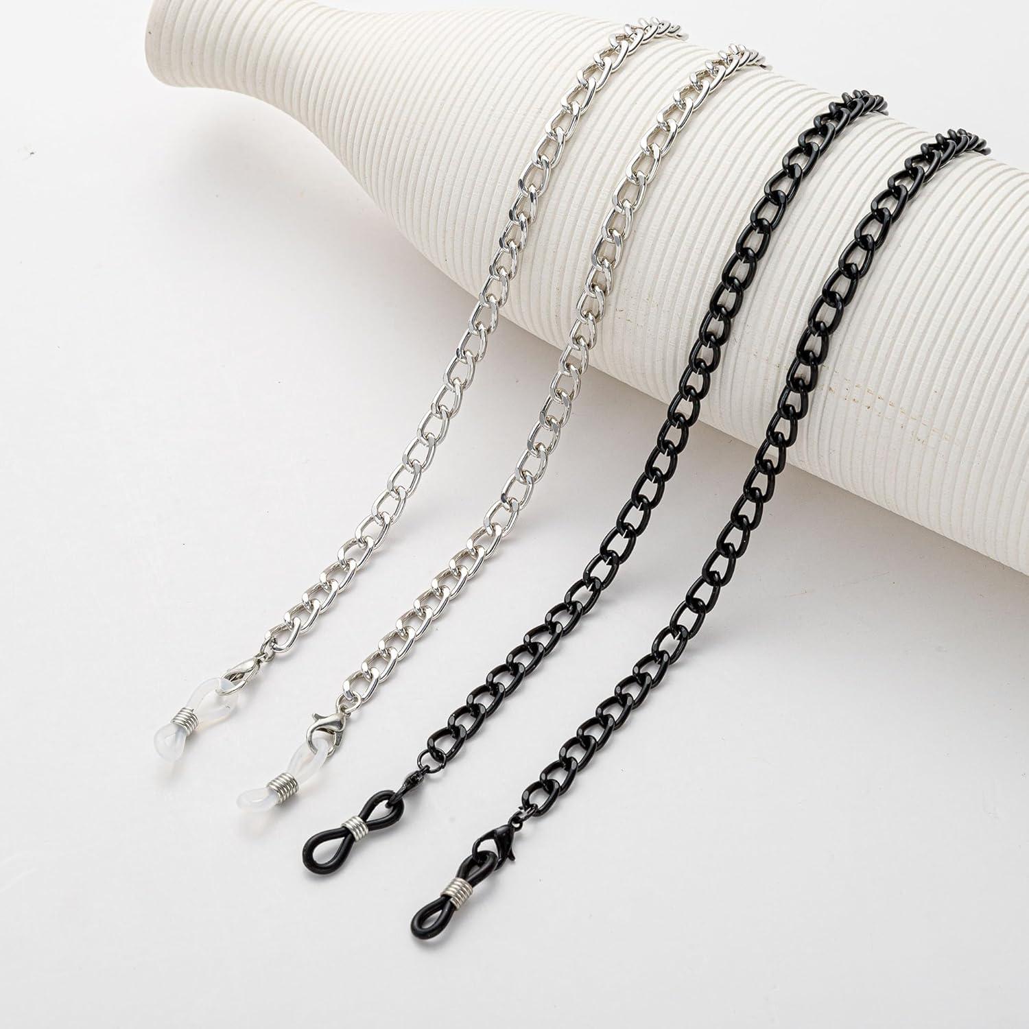 Cadena para Gafas 2 Piezas Plata y Negro 75 cm Ajustable