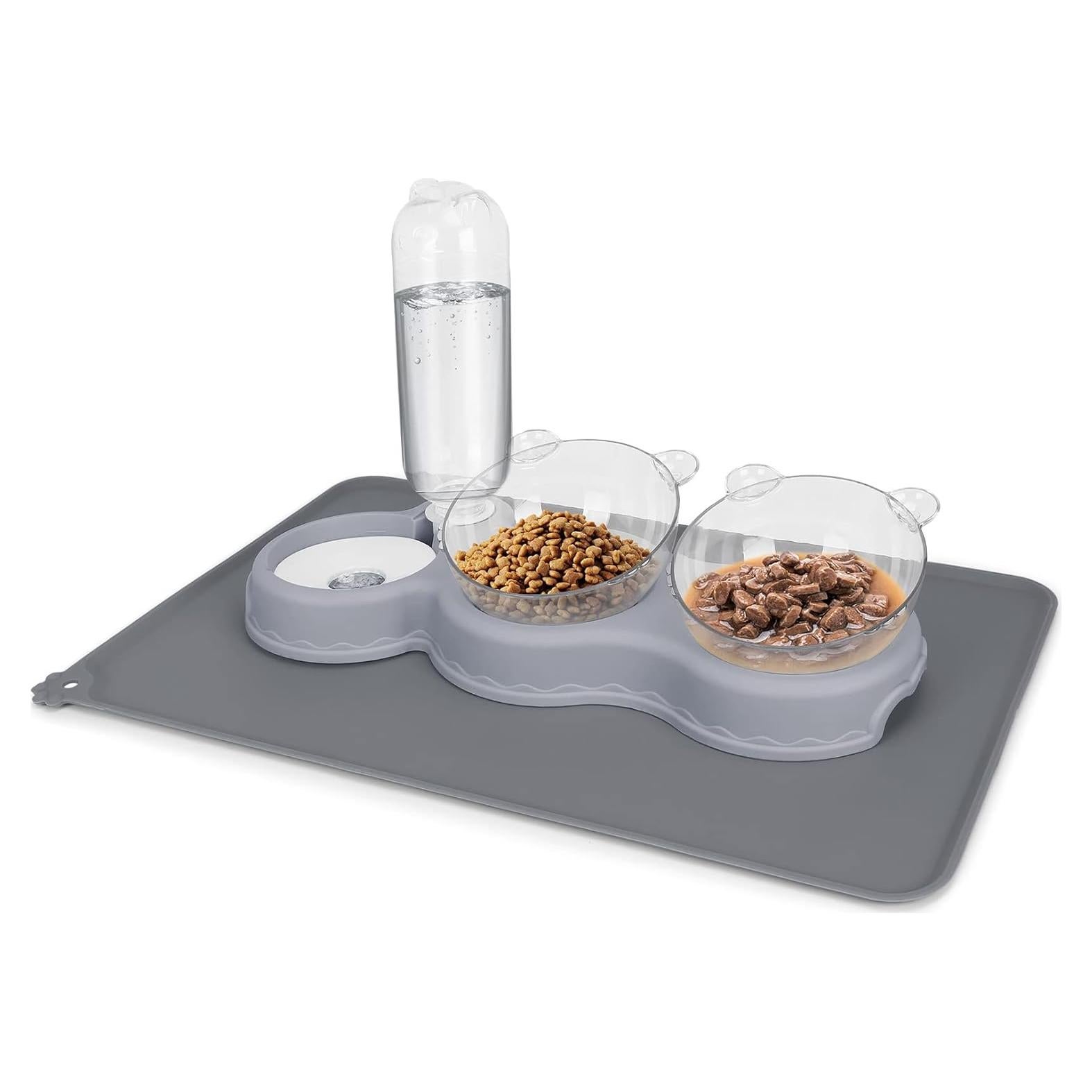 Cuencos Triples para Gatos YECERCAN con Botella Automática