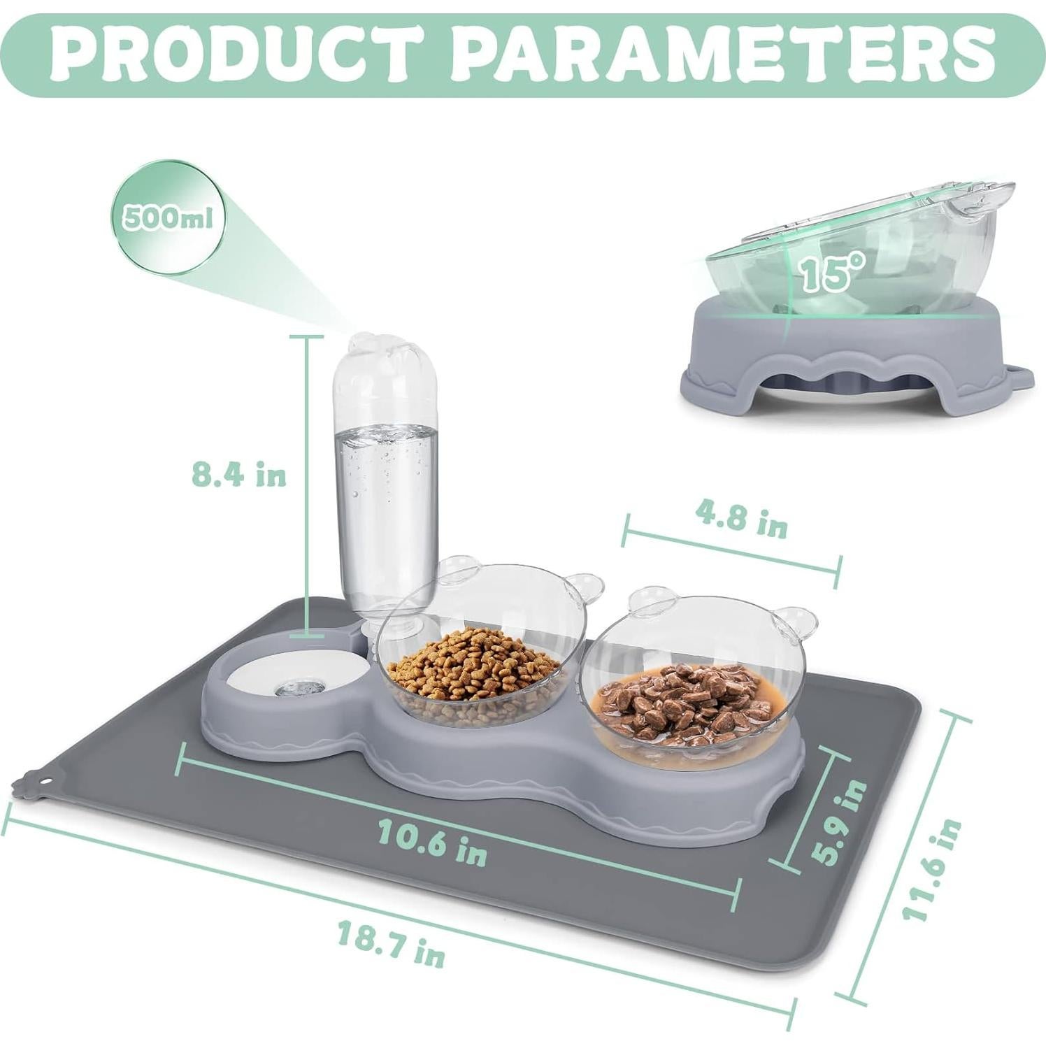 Cuencos Triples para Gatos YECERCAN con Botella Automática