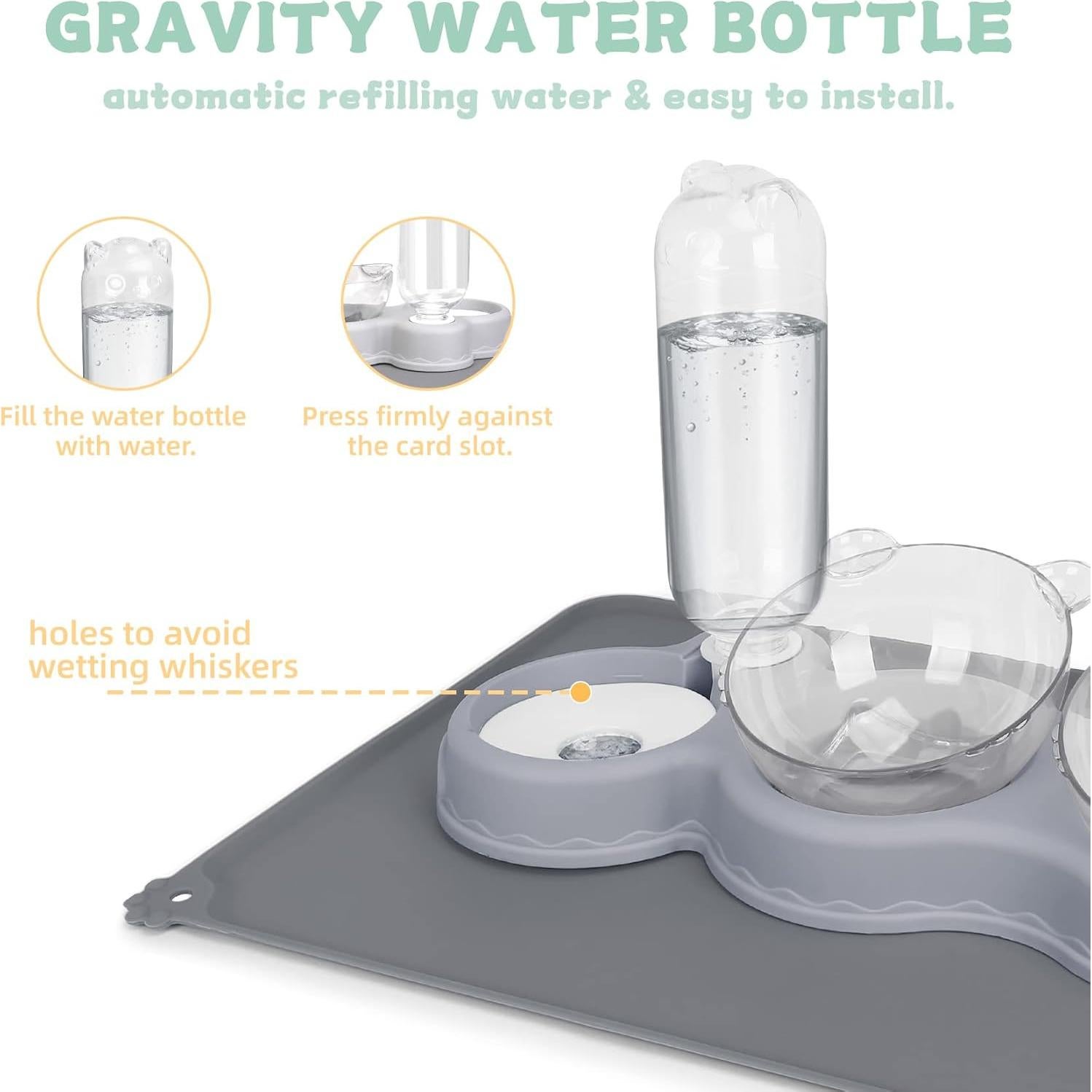 Cuencos Triples para Gatos YECERCAN con Botella Automática