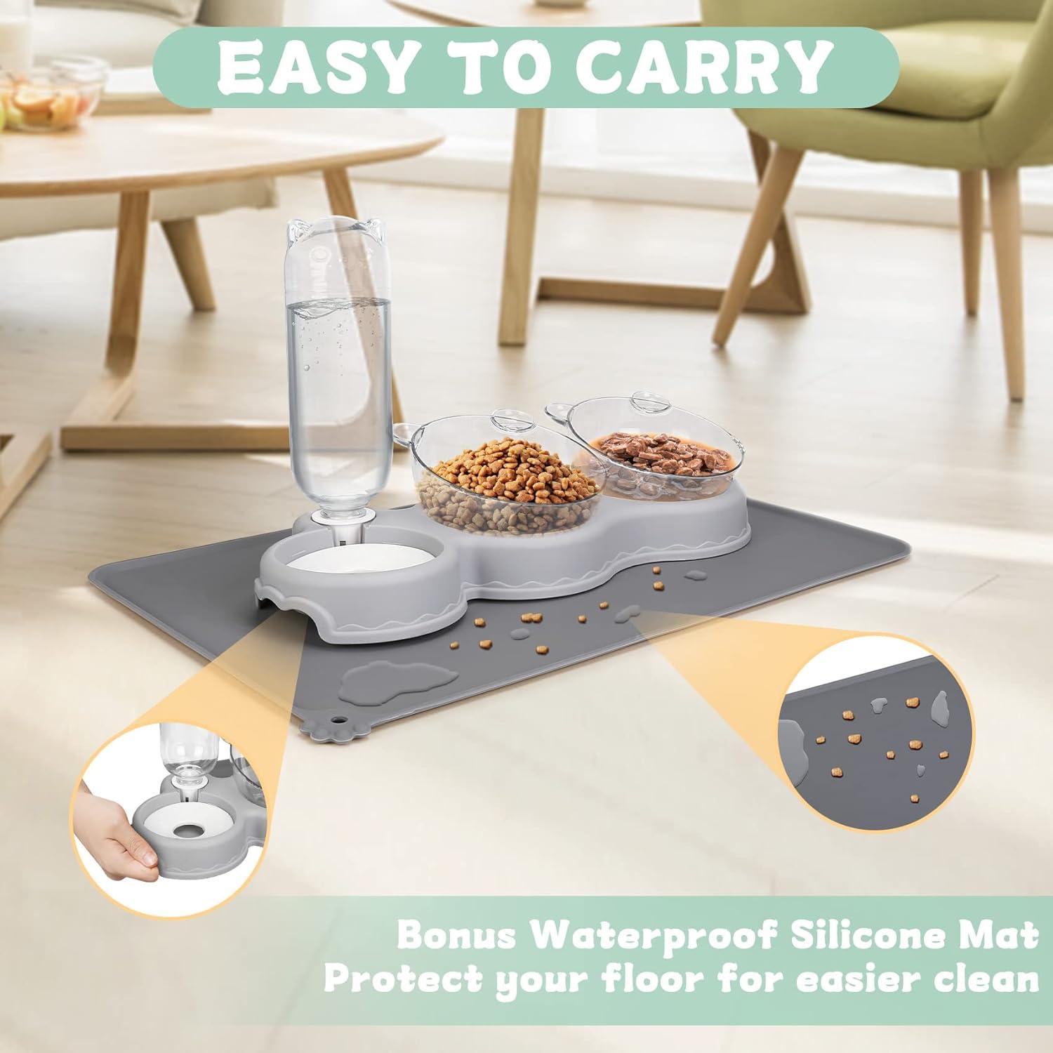 Cuencos Triples para Gatos YECERCAN con Botella Automática