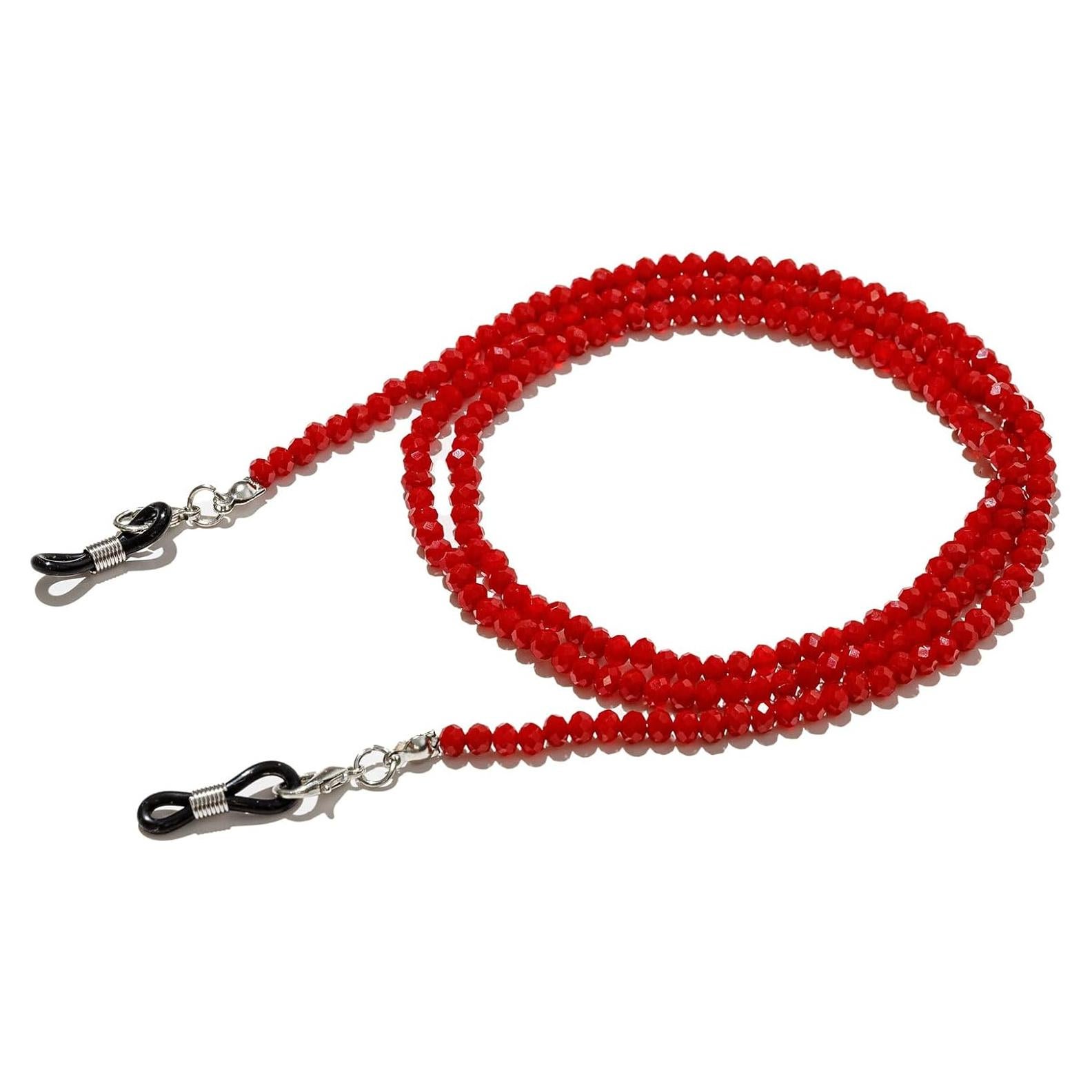 Cadena de Gafas de Cristal Rojo Vino para Mujeres 75cm