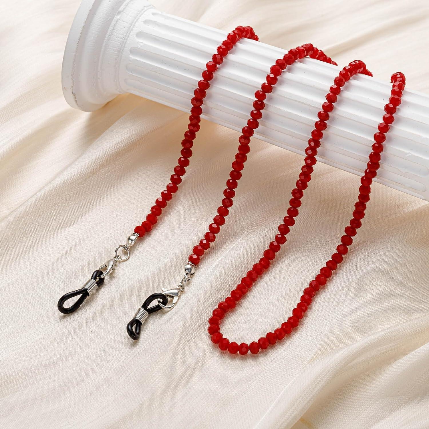 Cadena de Gafas de Cristal Rojo Vino para Mujeres 75cm