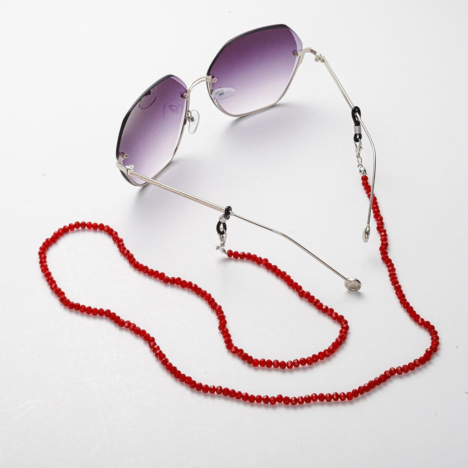 Cadena de Gafas de Cristal Rojo Vino para Mujeres 75cm