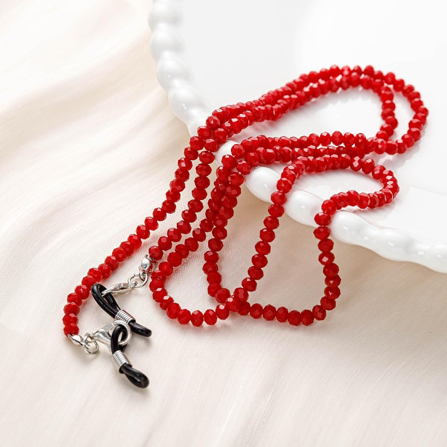 Cadena de Gafas de Cristal Rojo Vino para Mujeres 75cm