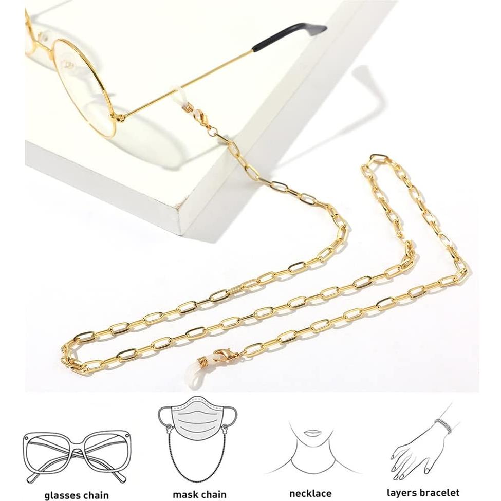 Cadena para Gafas y Mascarilla Dorada - Clip de Papel