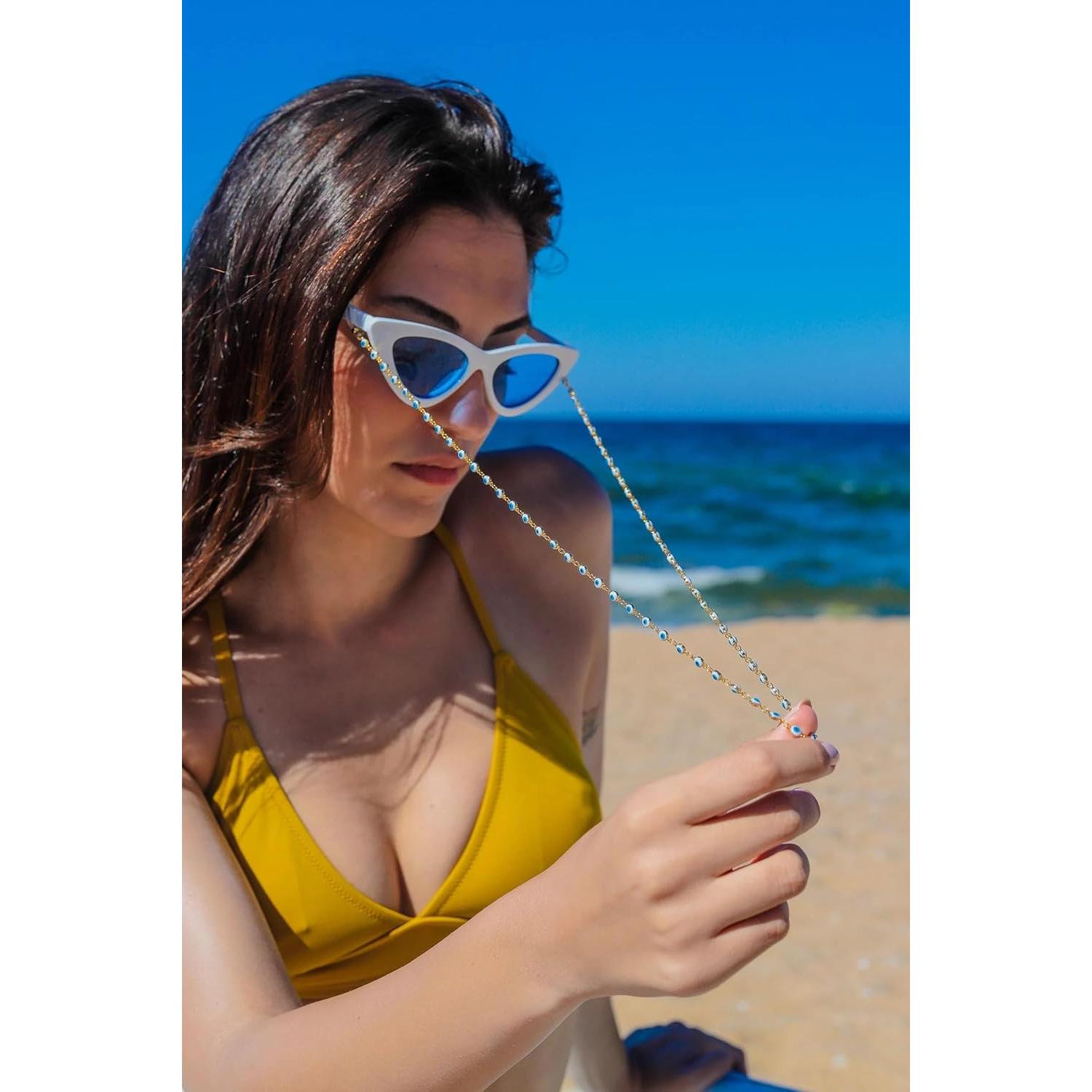 Cadena de Gafas para Mujeres Ojo Malvado 71 cm Cristal 14K