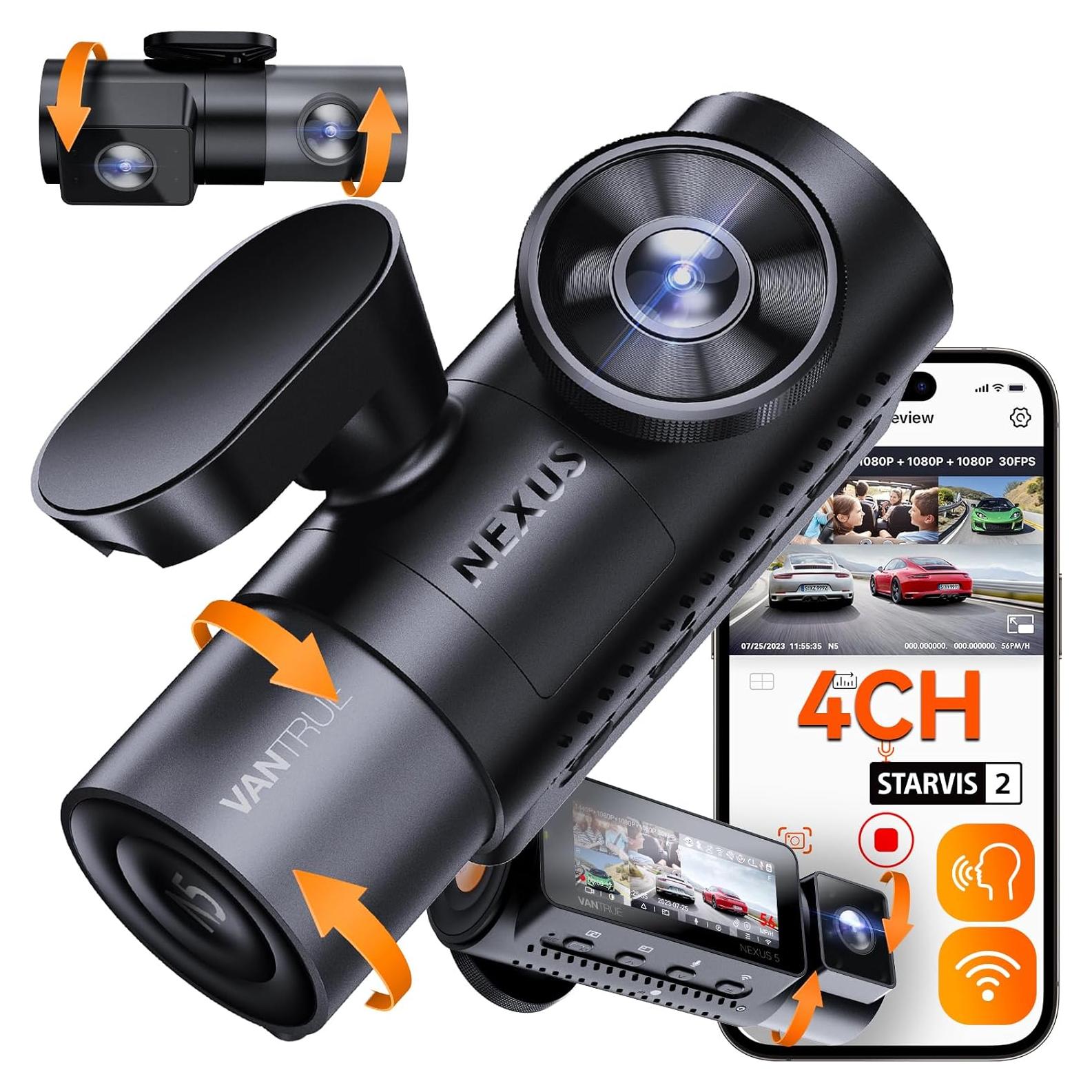 Vantrue N5 4 Channel WiFi 360° All Sides Dash Cam, STARVIS 2, IR Night Vision, 2.7K+1080P*3 Front Rear Inside Dashcam, Voice Control, GPS, 24 Hours Buffered Parking Mode Dash Camera, 512GB Max (N5)