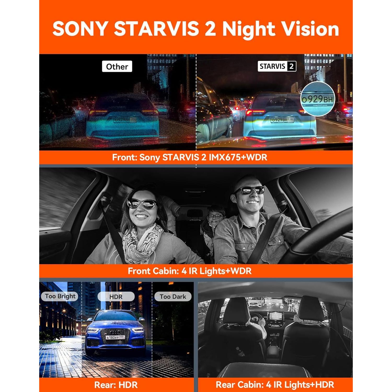 Vantrue N5 4 Channel WiFi 360° All Sides Dash Cam, STARVIS 2, IR Night Vision, 2.7K+1080P*3 Front Rear Inside Dashcam, Voice Control, GPS, 24 Hours Buffered Parking Mode Dash Camera, 512GB Max (N5)