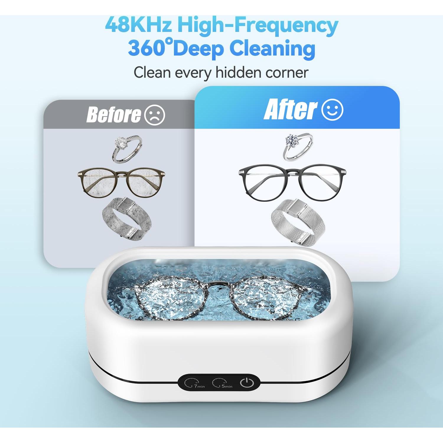 Limpiador Ultrasónico BYASKZIV 48KHz para Joyas y Gafas